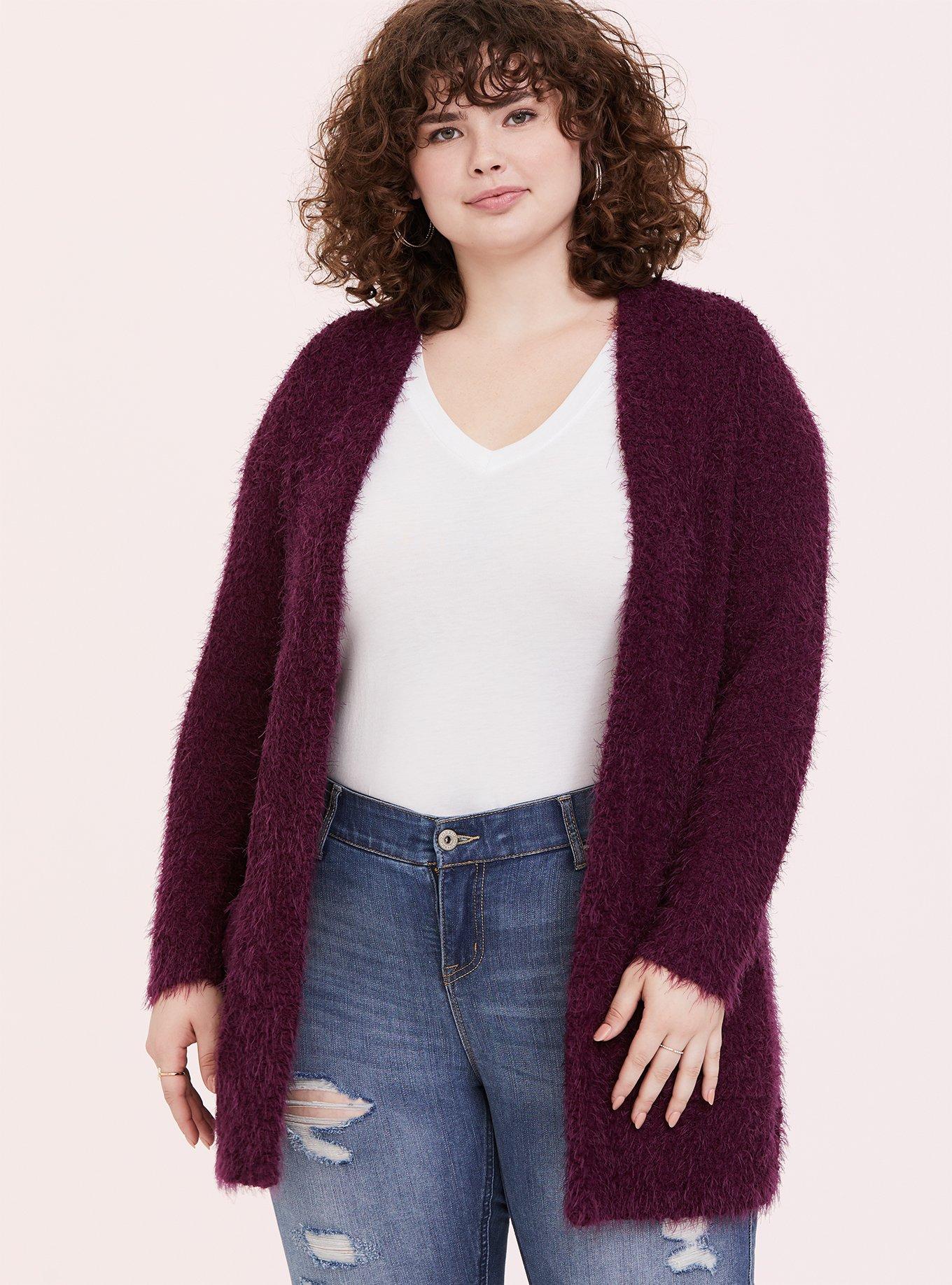 Fuzzy open outlet front cardigan