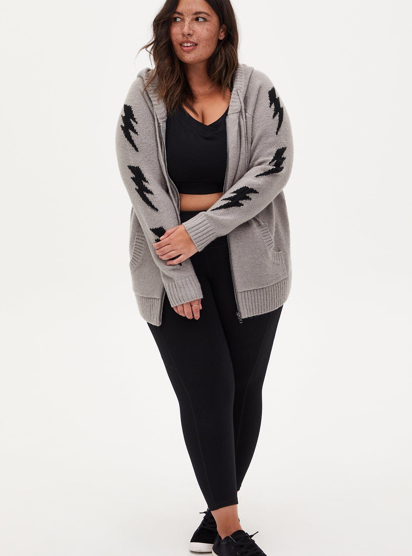 Light Grey Bolt Zip Hooded Cardigan, HEATHER GREY, alternate