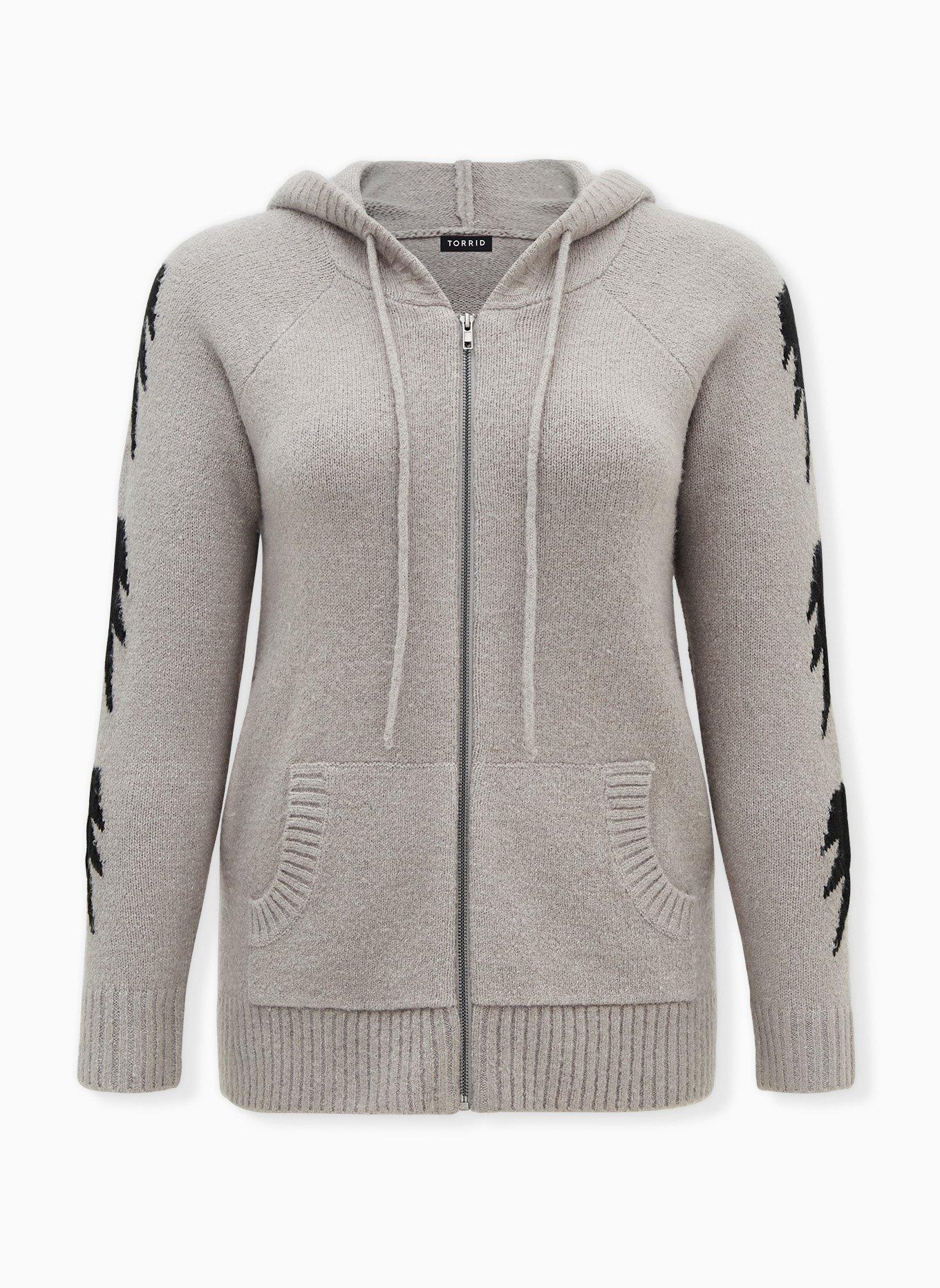 Light Grey Bolt Zip Hooded Cardigan, HEATHER GREY, hi-res