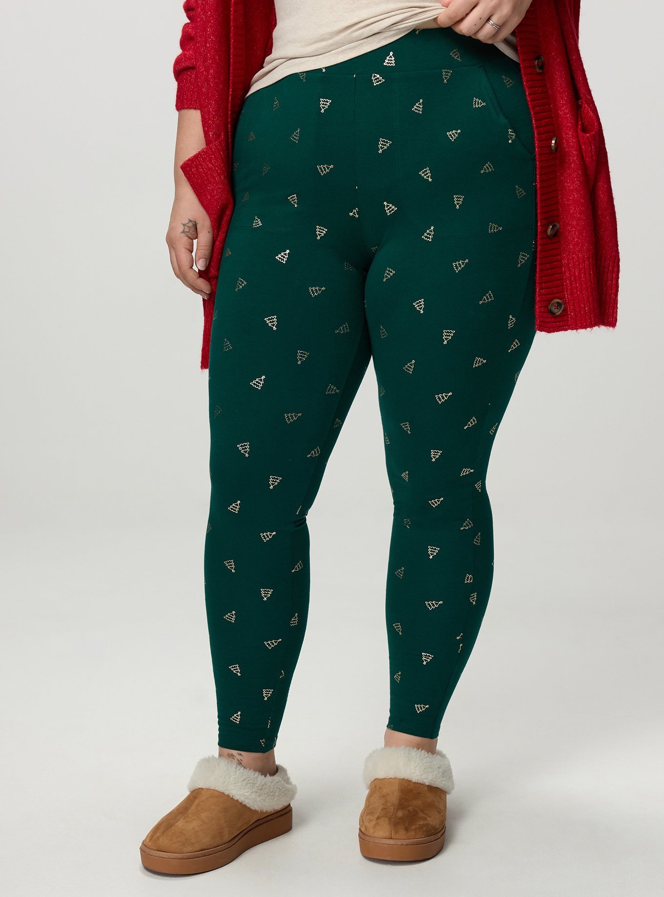 Full-Length Pocket Legging, FOIL CHRISTMAS TREES  GREEN, alternate