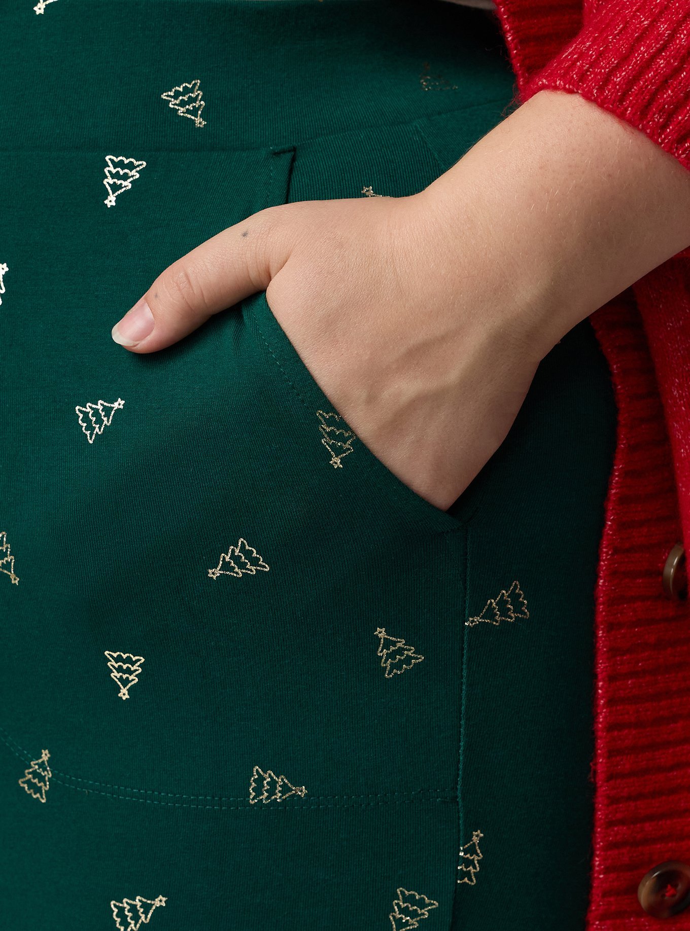 Full-Length Pocket Legging, FOIL CHRISTMAS TREES  GREEN, alternate