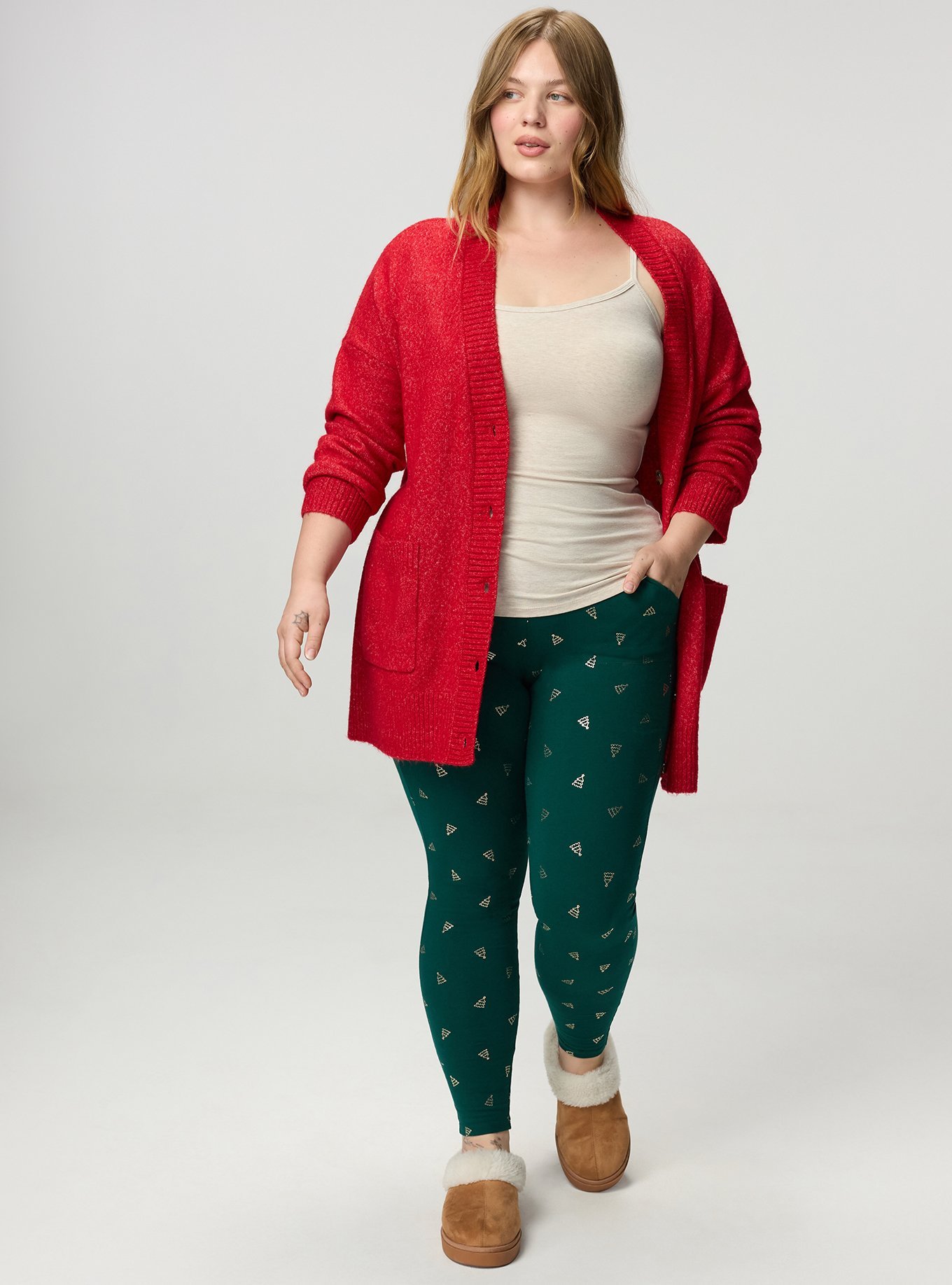 Full-Length Pocket Legging, FOIL CHRISTMAS TREES  GREEN, alternate