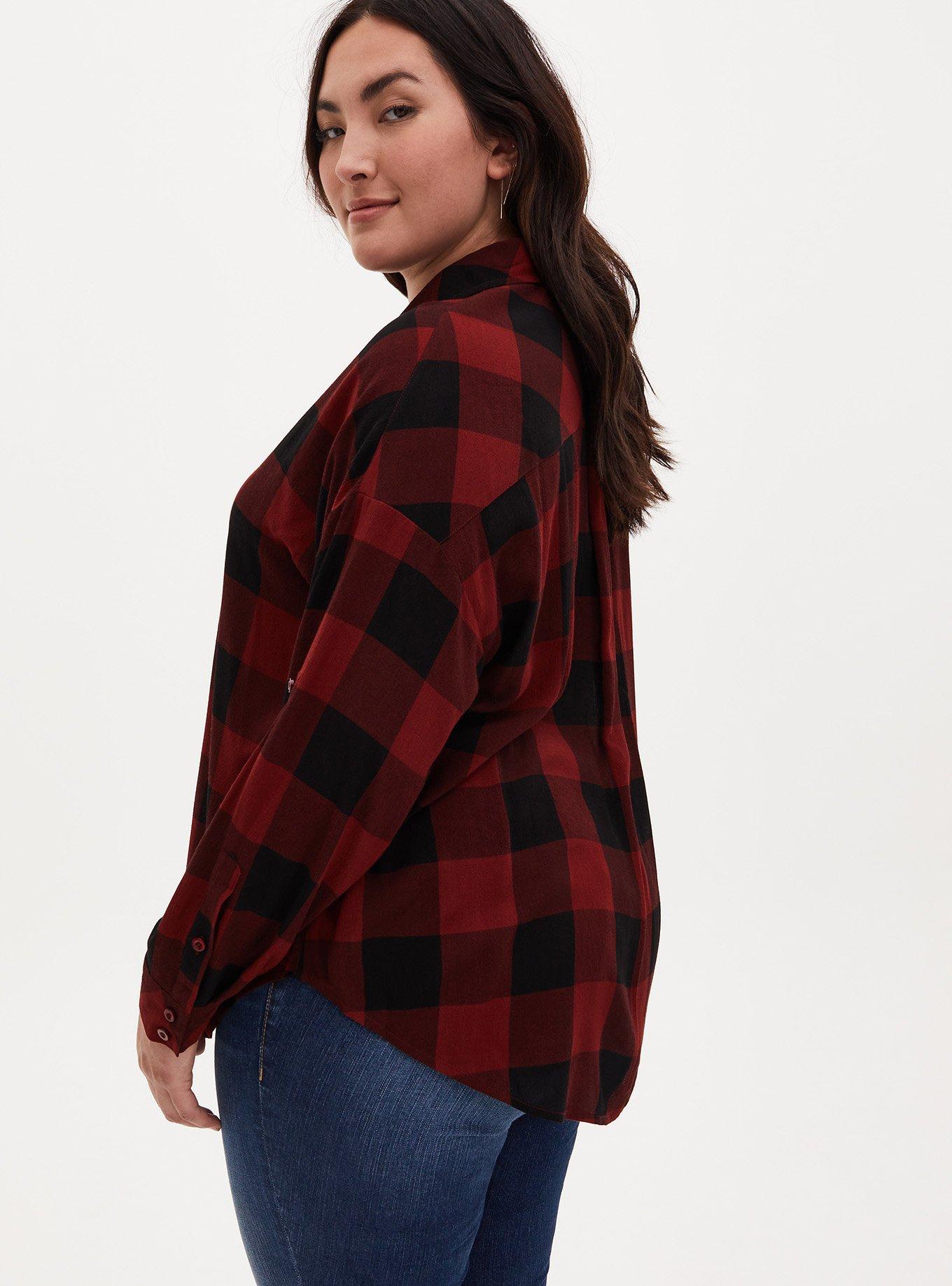 Rust Plaid Drop Shoulder Shirt, PLAID RED, alternate