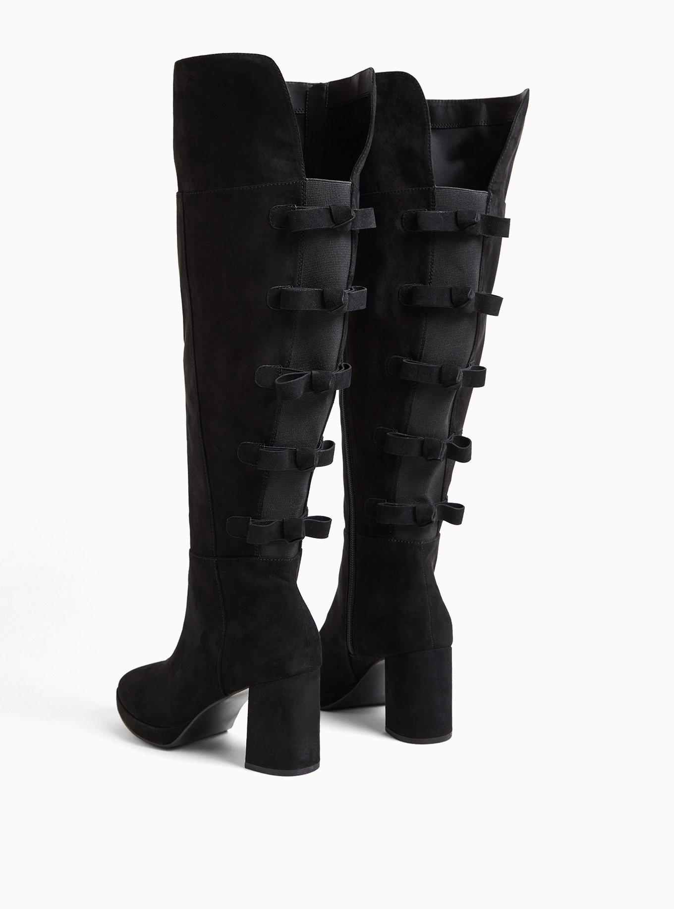 Black Faux Suede Bow Over-The-Knee Boot (WW), BLACK, alternate