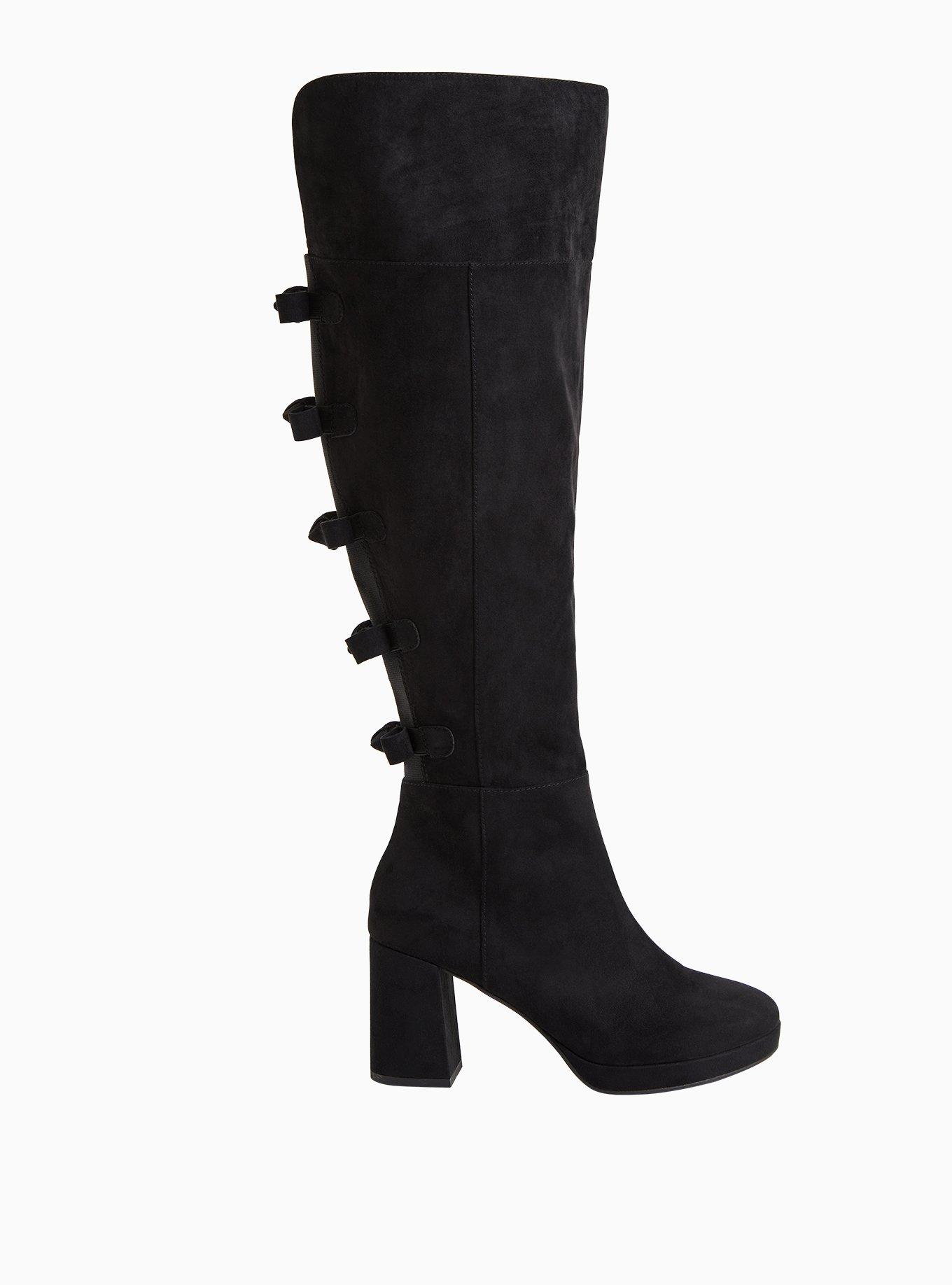 Black Faux Suede Bow Over-The-Knee Boot (WW), , hi-res