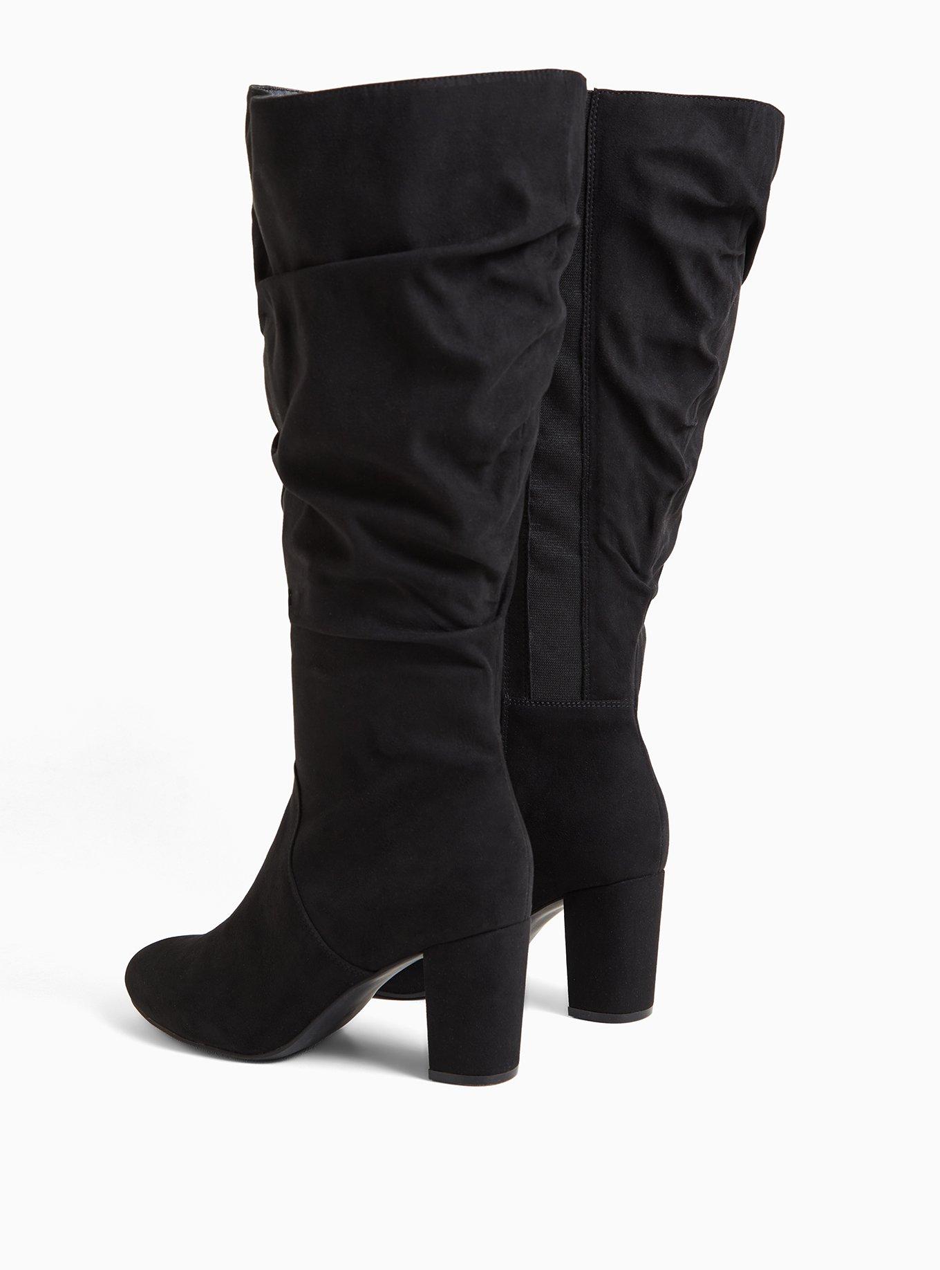 Plus Size Black Faux Suede Scrunch Block Heel Knee-High Boot (WW), BLACK, alternate