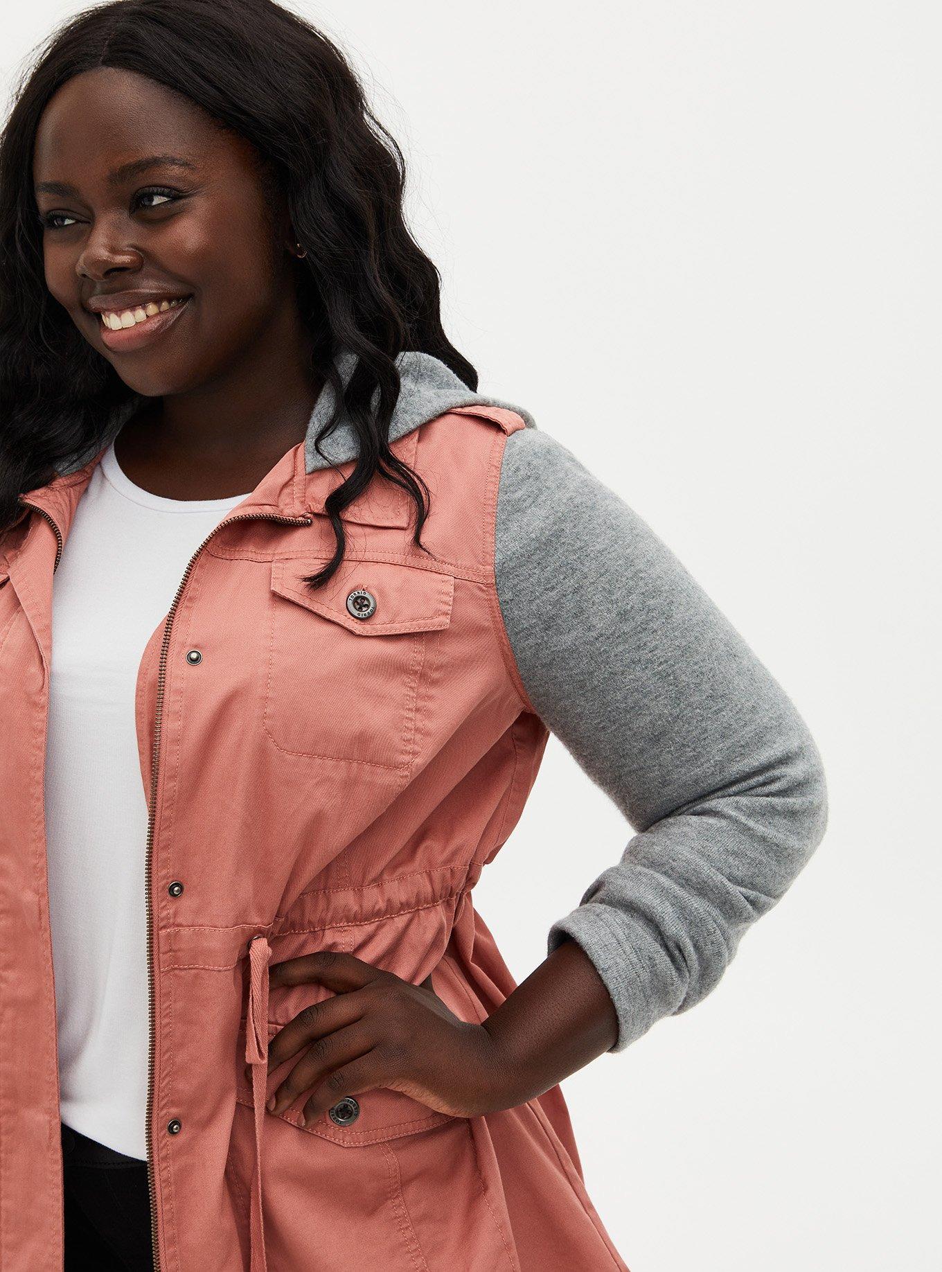 Plus Size Twill Hacci Sleeve Anorak, DESERT SAND, alternate