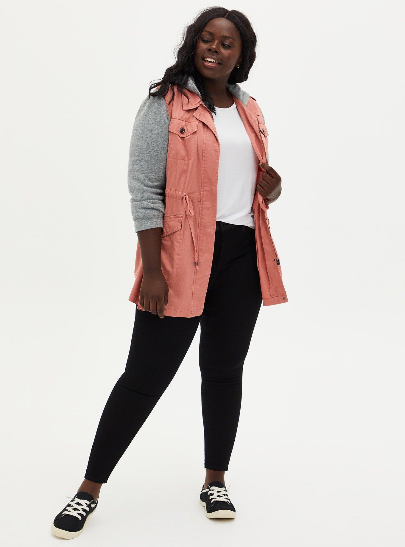 Plus Size Twill Hacci Sleeve Anorak, DESERT SAND, alternate