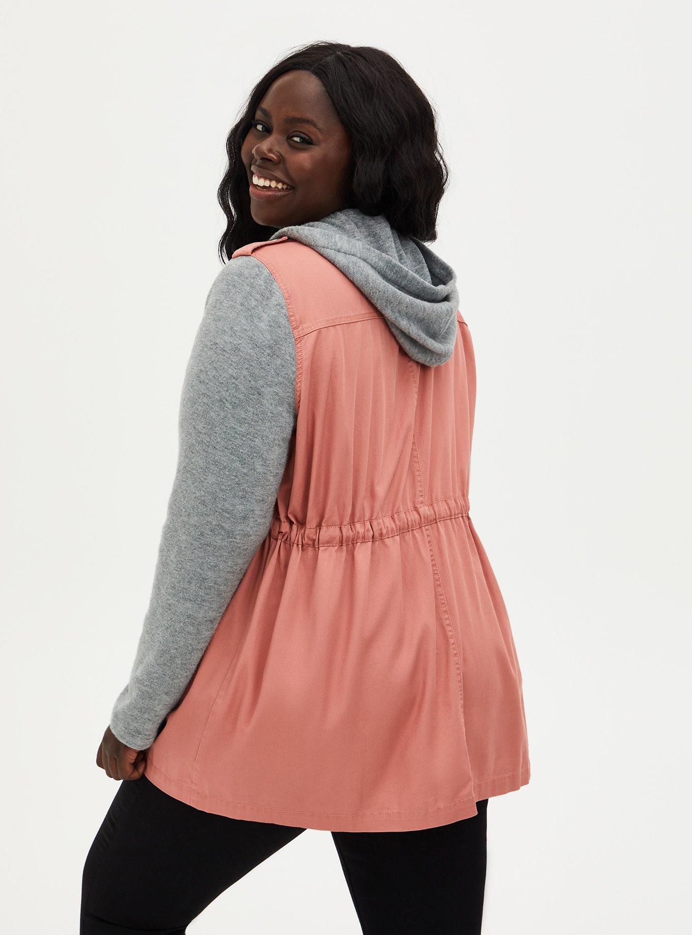 Plus Size Twill Hacci Sleeve Anorak, DESERT SAND, alternate