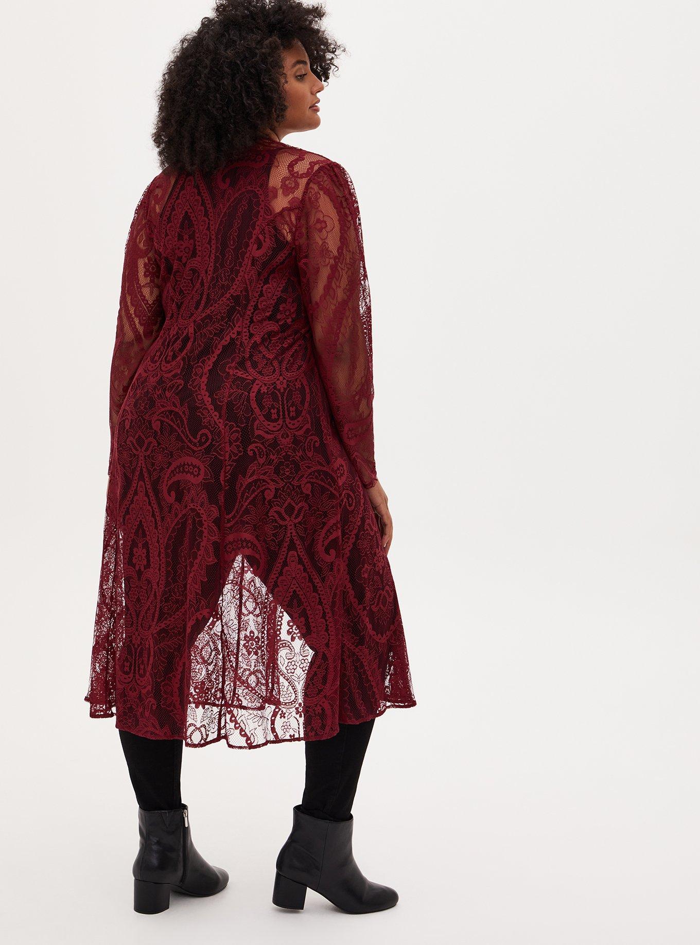 Plus Size Dark Red Lace Long Sleeve Duster Kimono Torrid