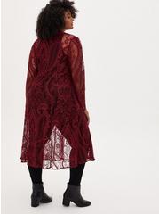 Dark Red Lace Long Sleeve Duster Kimono, CORDOVAN, alternate