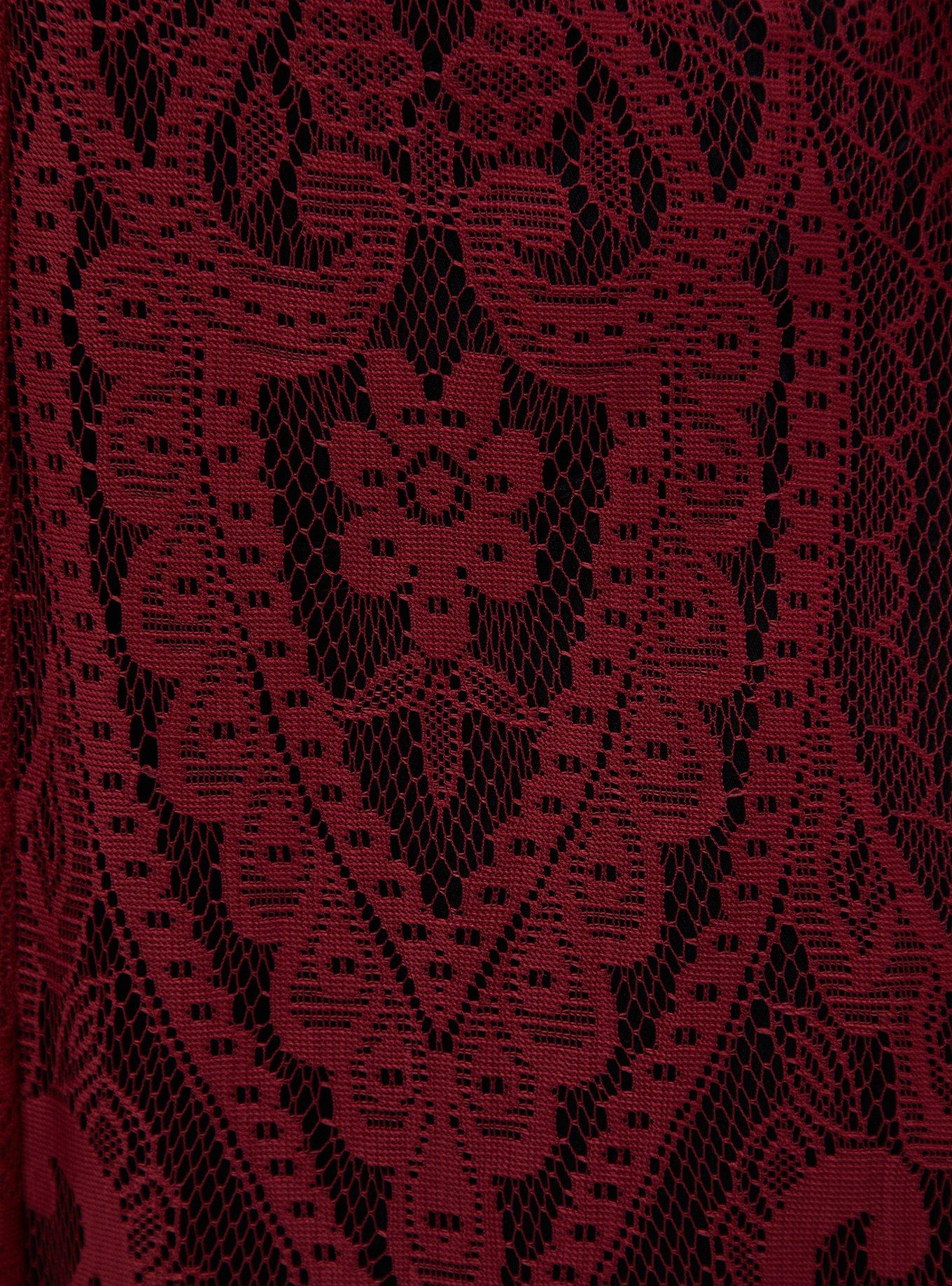 Dark Red Lace Long Sleeve Duster Kimono, CORDOVAN, alternate