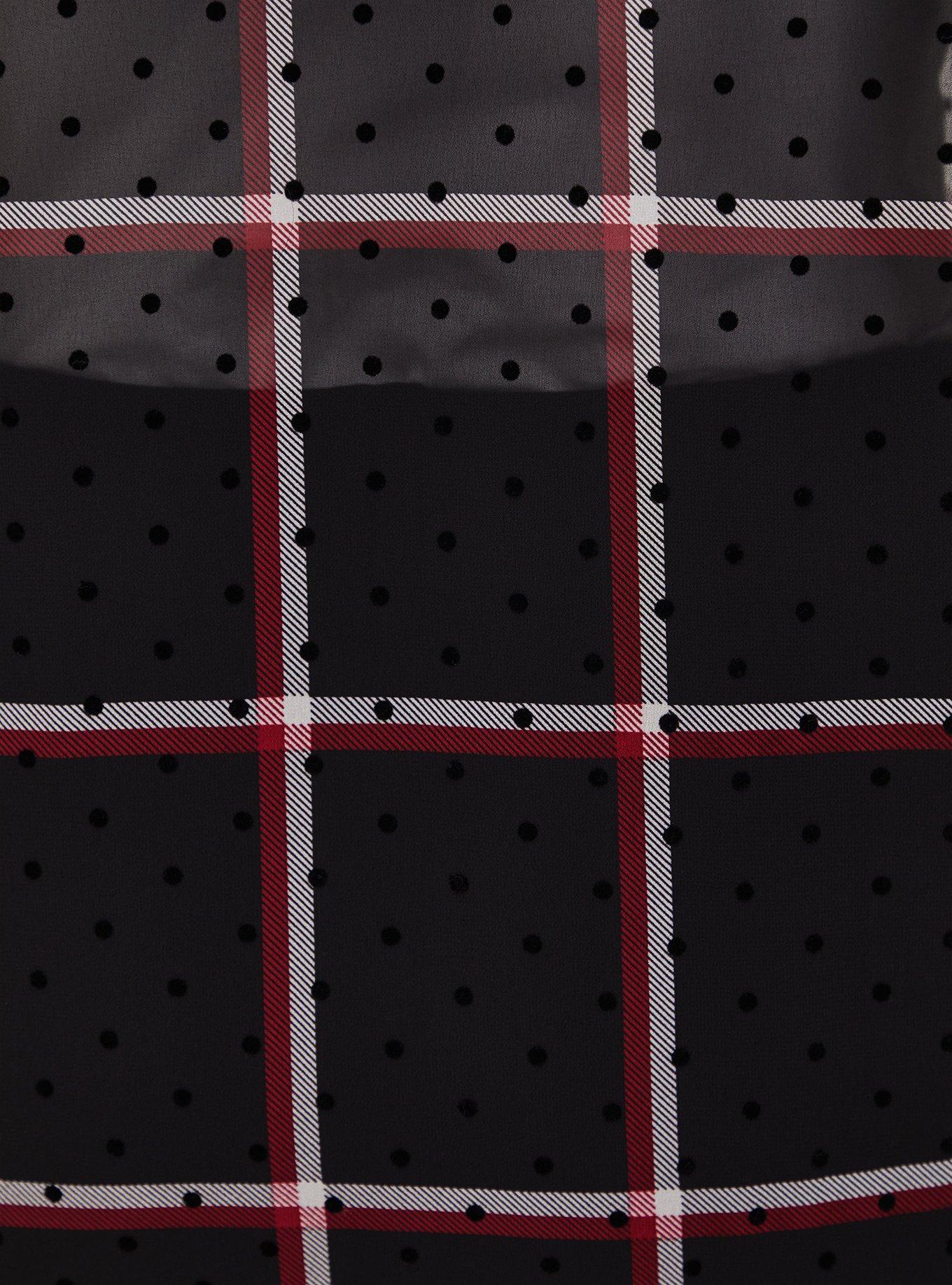 Plus Size Black Plaid Flocked Dot Chiffon Kimono, PLAID BLACK, alternate