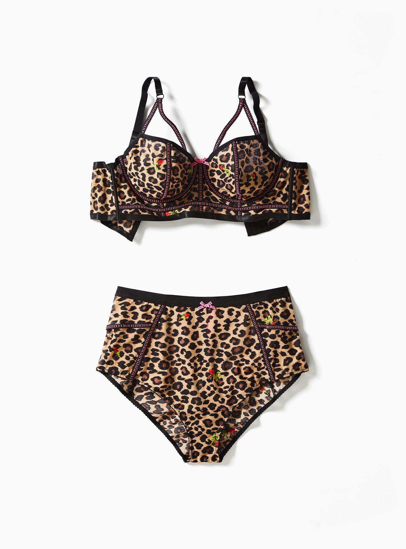 Xiushiren Women's Leopard Lace Underwear Set 36D-46G Plus Size