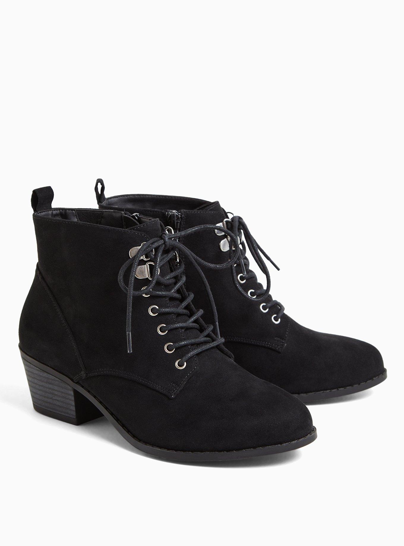 Plus Size Black Faux Suede Lace-Up Bootie (WW), BLACK, alternate