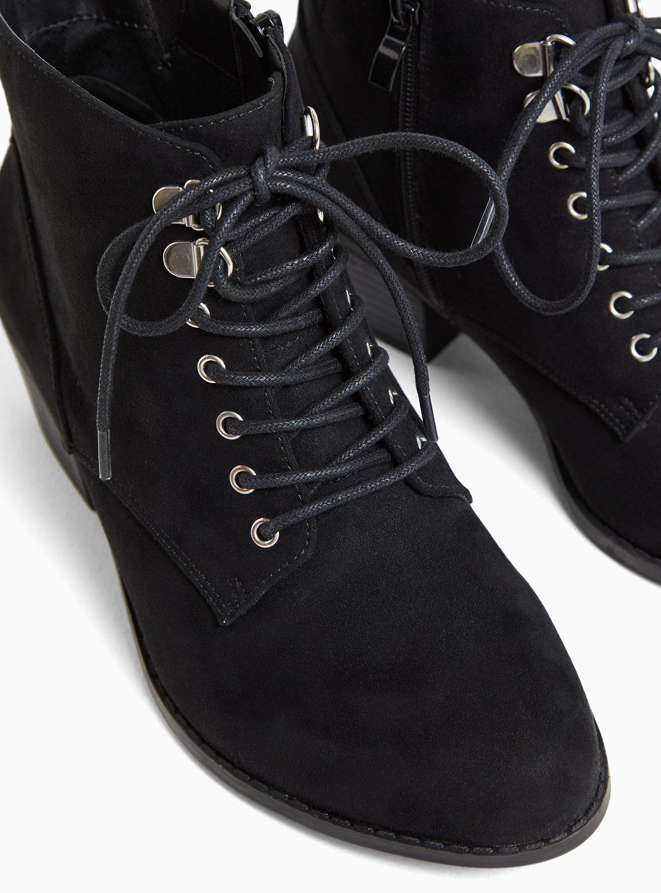 Plus Size Black Faux Suede Lace-Up Bootie (WW), BLACK, alternate