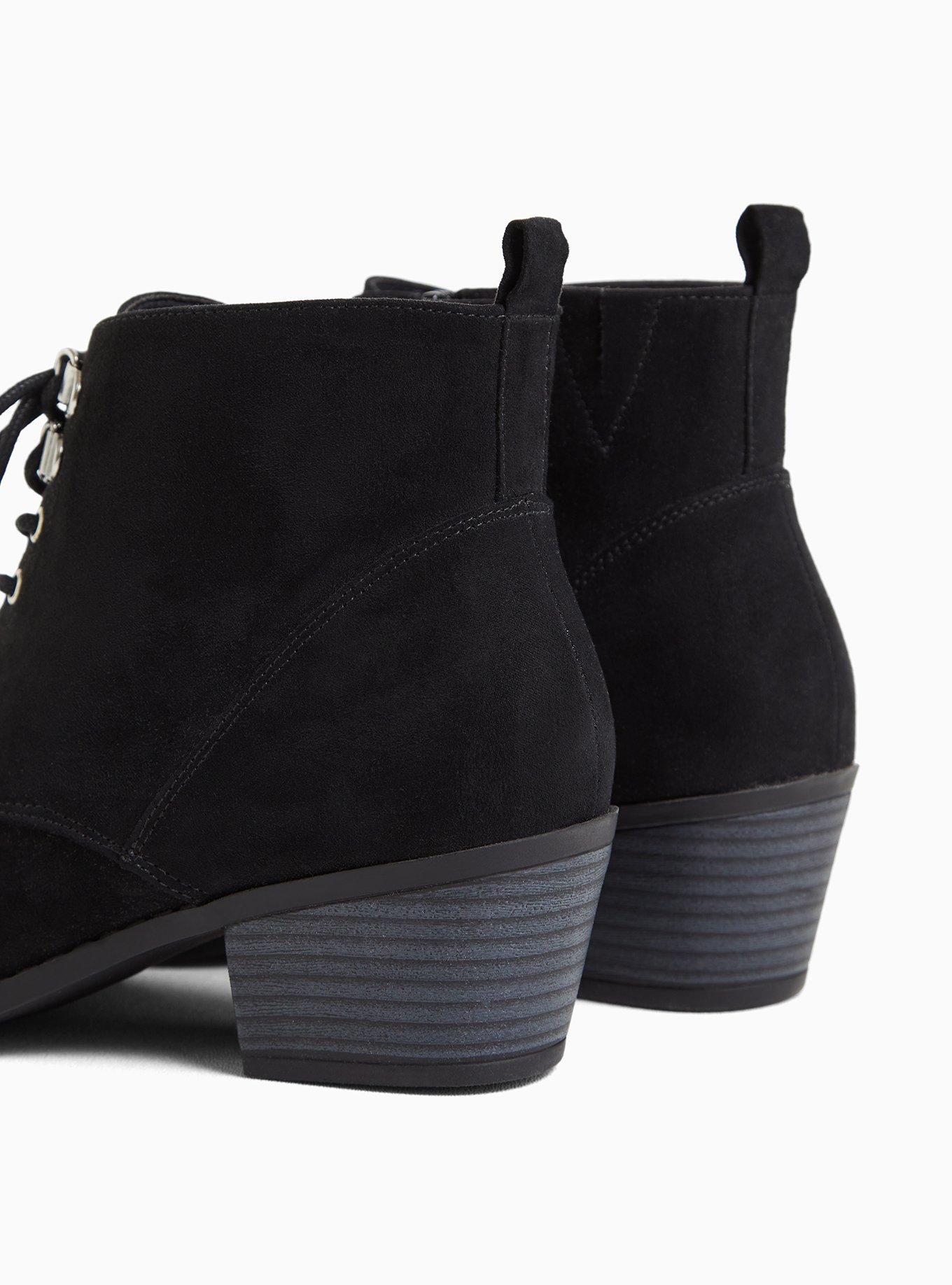 Plus Size Black Faux Suede Lace-Up Bootie (WW), BLACK, alternate