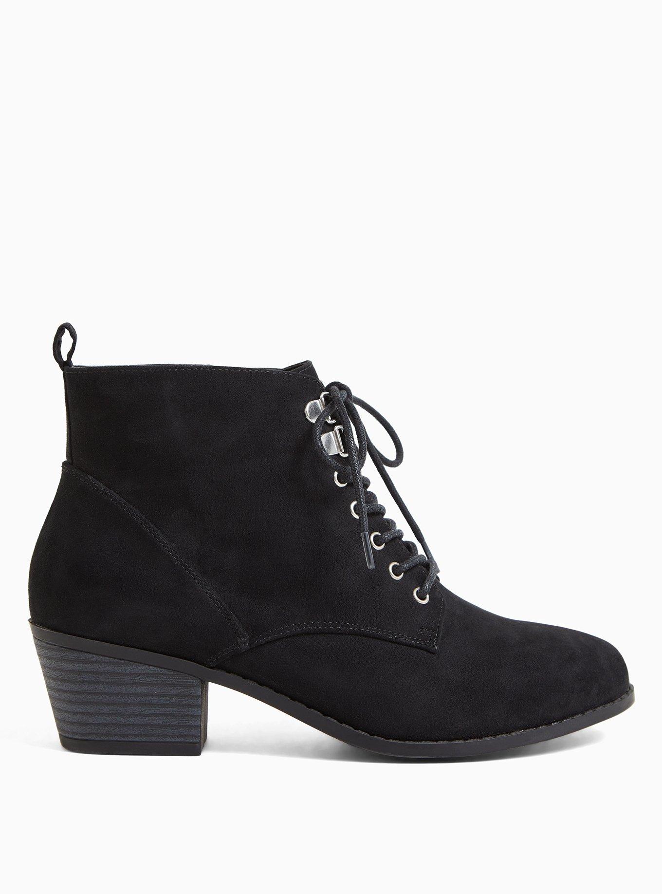Plus Size Black Faux Suede Lace-Up Bootie (WW), BLACK, alternate