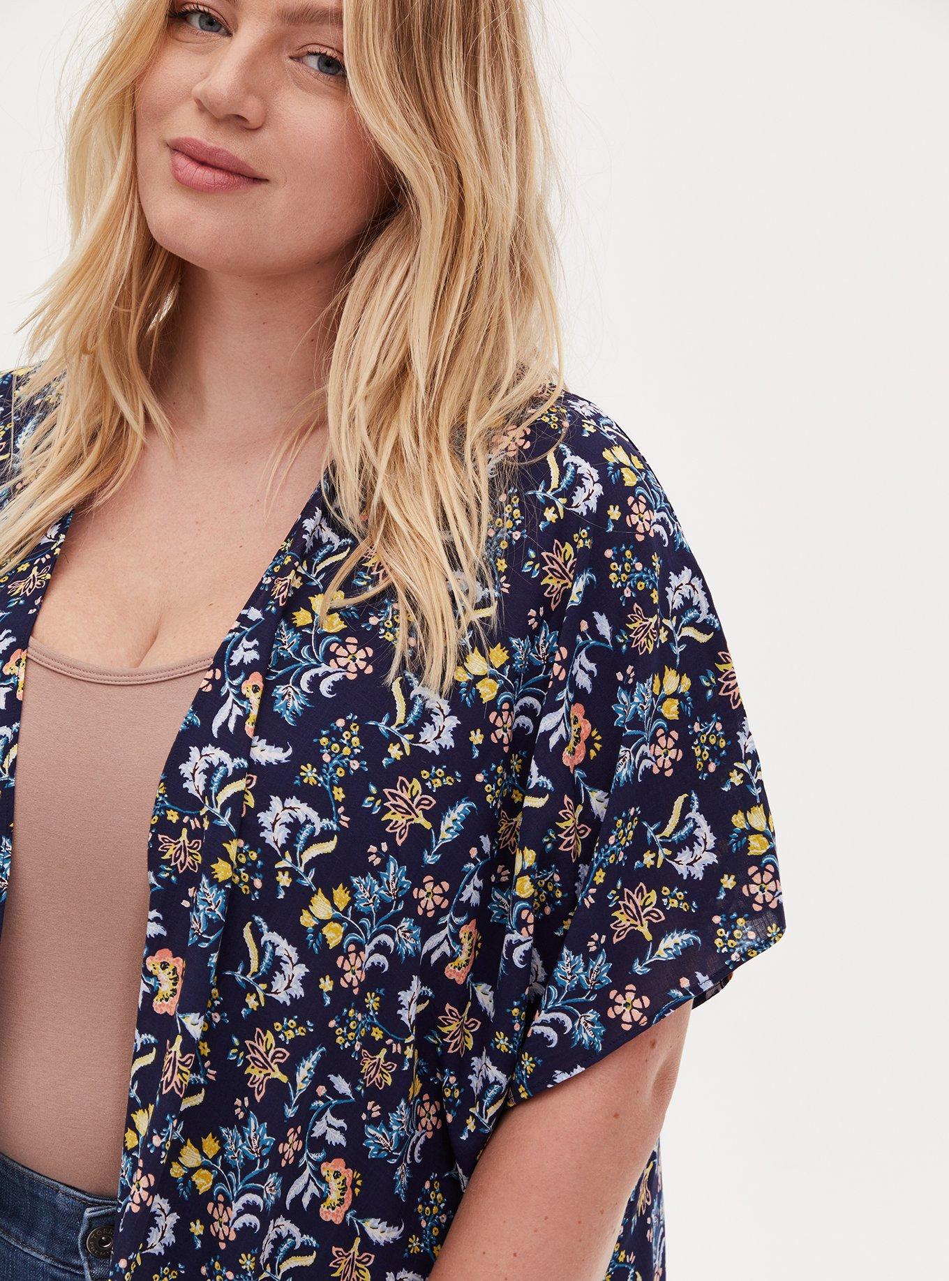 Mixed Floral Print Gauze Longline Kimono, , alternate
