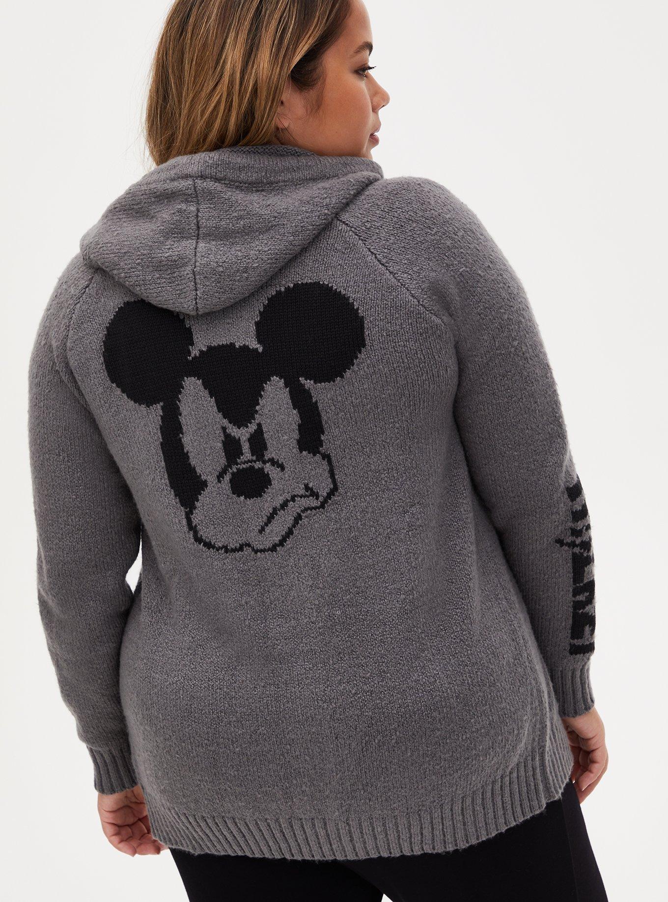 Plus Size - Disney Mickey Mouse Slate Brown Intarsia Zip Hoodie - Torrid