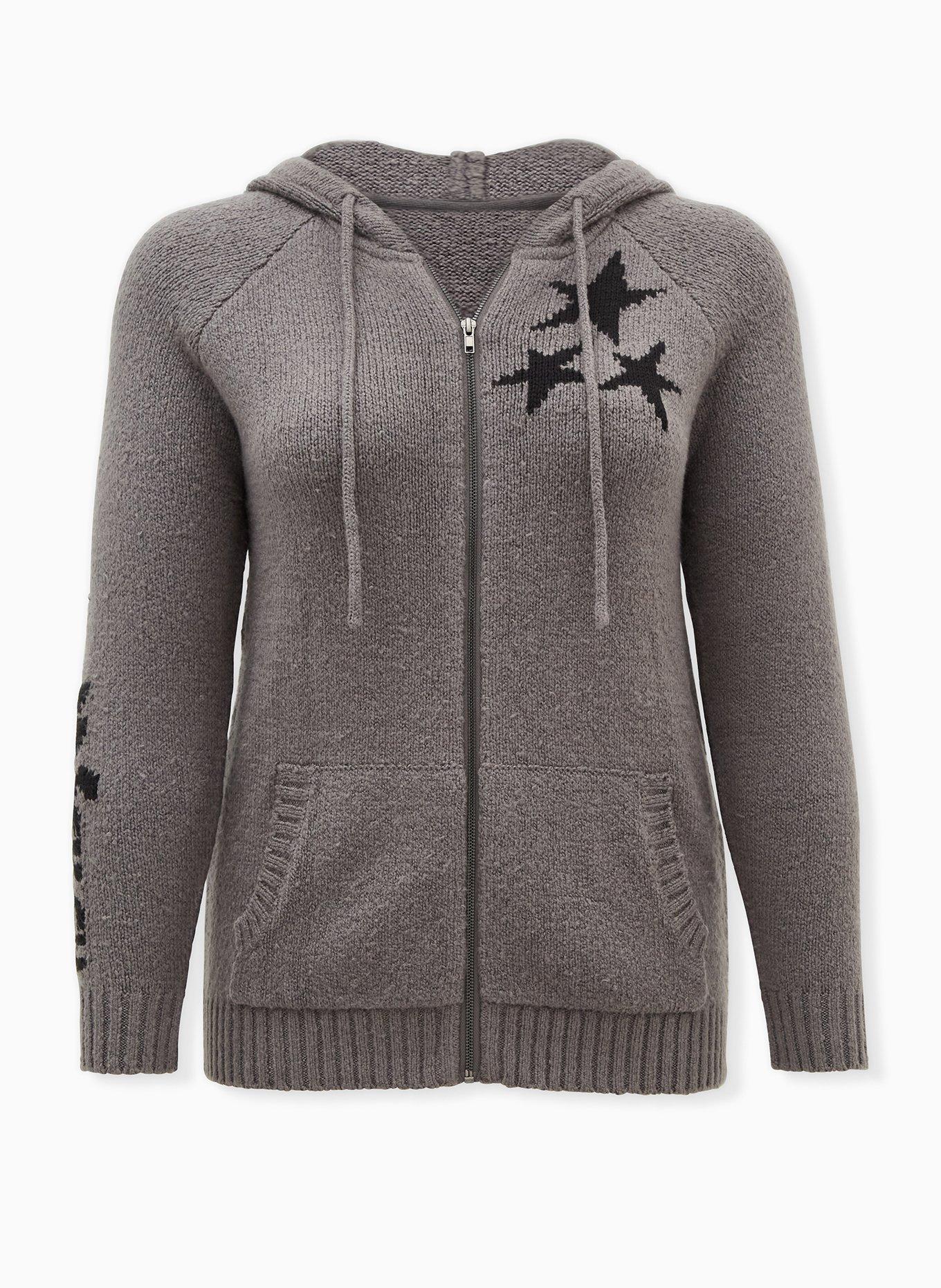 Disney Mickey Mouse Slate Brown Intarsia Zip Hoodie, GREY, hi-res