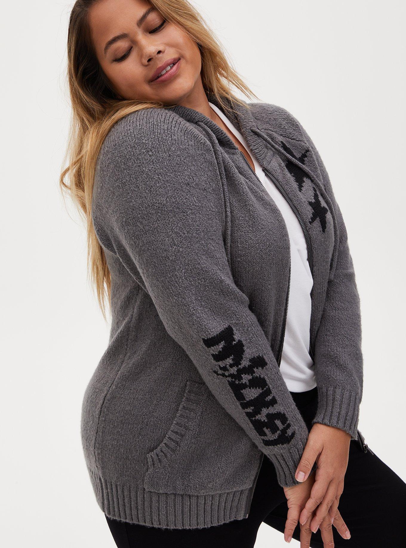 Disney Mickey Mouse Slate Brown Intarsia Zip Hoodie, GREY, hi-res