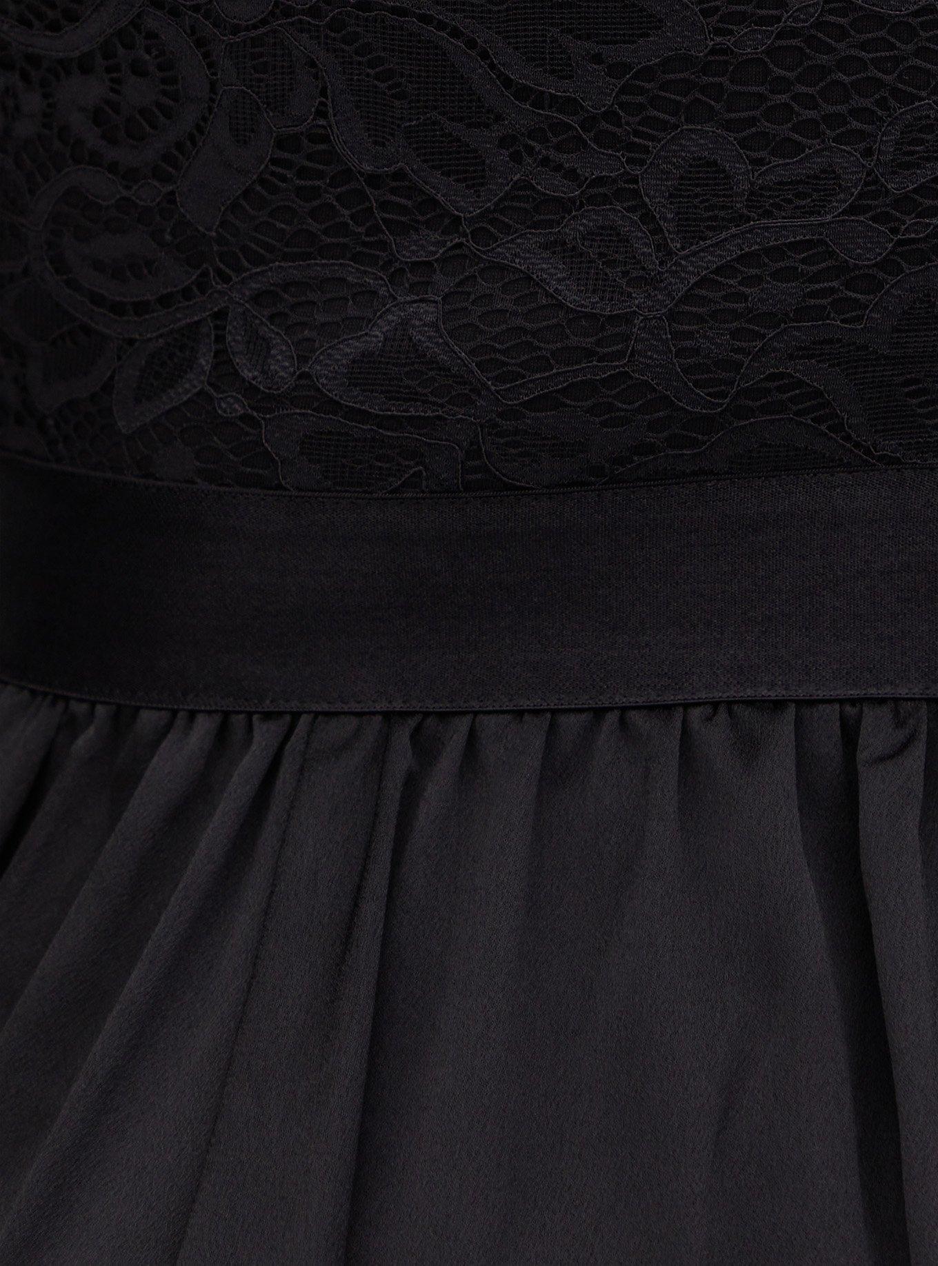 Black Lace Mock Neck Skater Midi Dress, DEEP BLACK, alternate