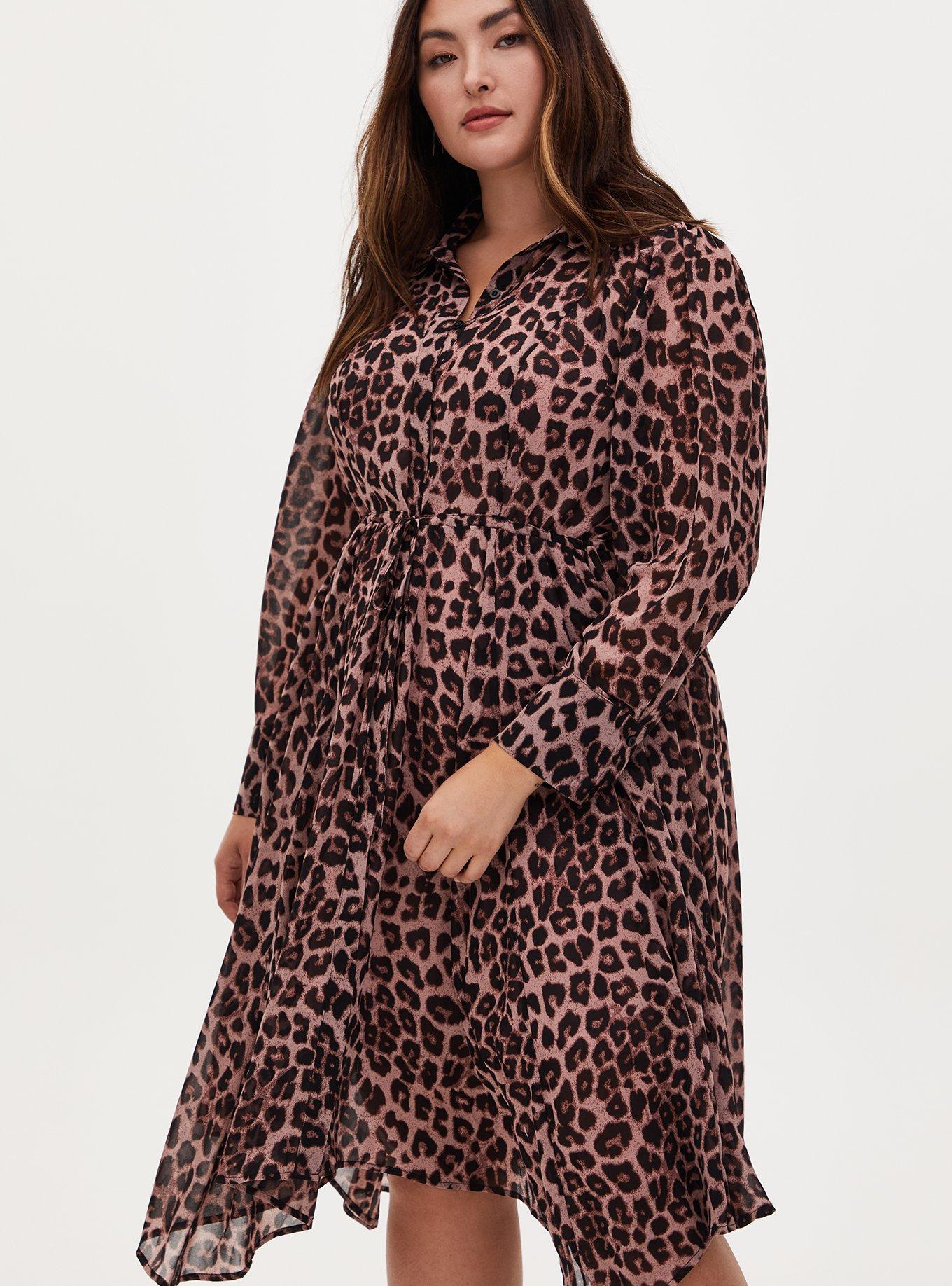 Plus Size - Leopard Chiffon Midi Shirt Dress - Torrid