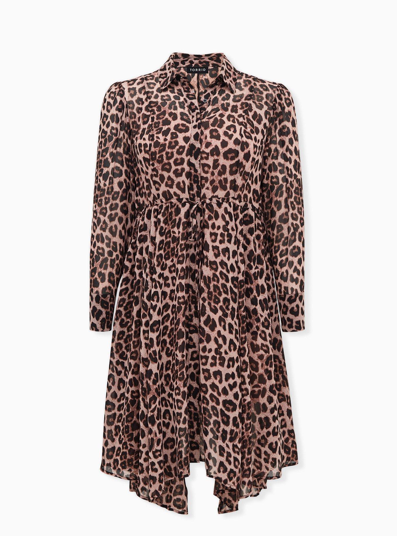 Plus Size - Leopard Chiffon Midi Shirt Dress - Torrid