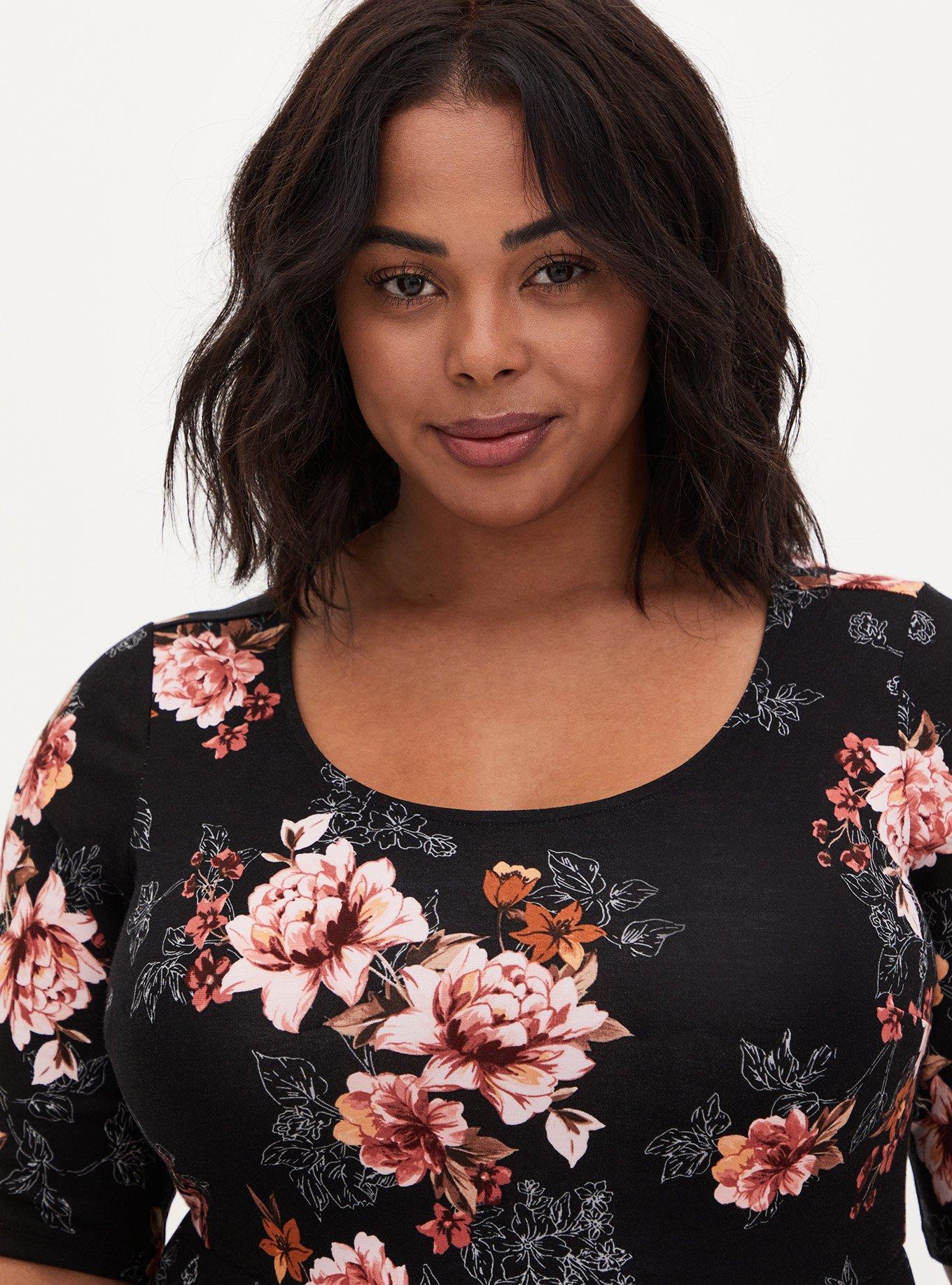 Midi Studio Luxe Ponte Skater Dress, BLACK FLORAL, alternate