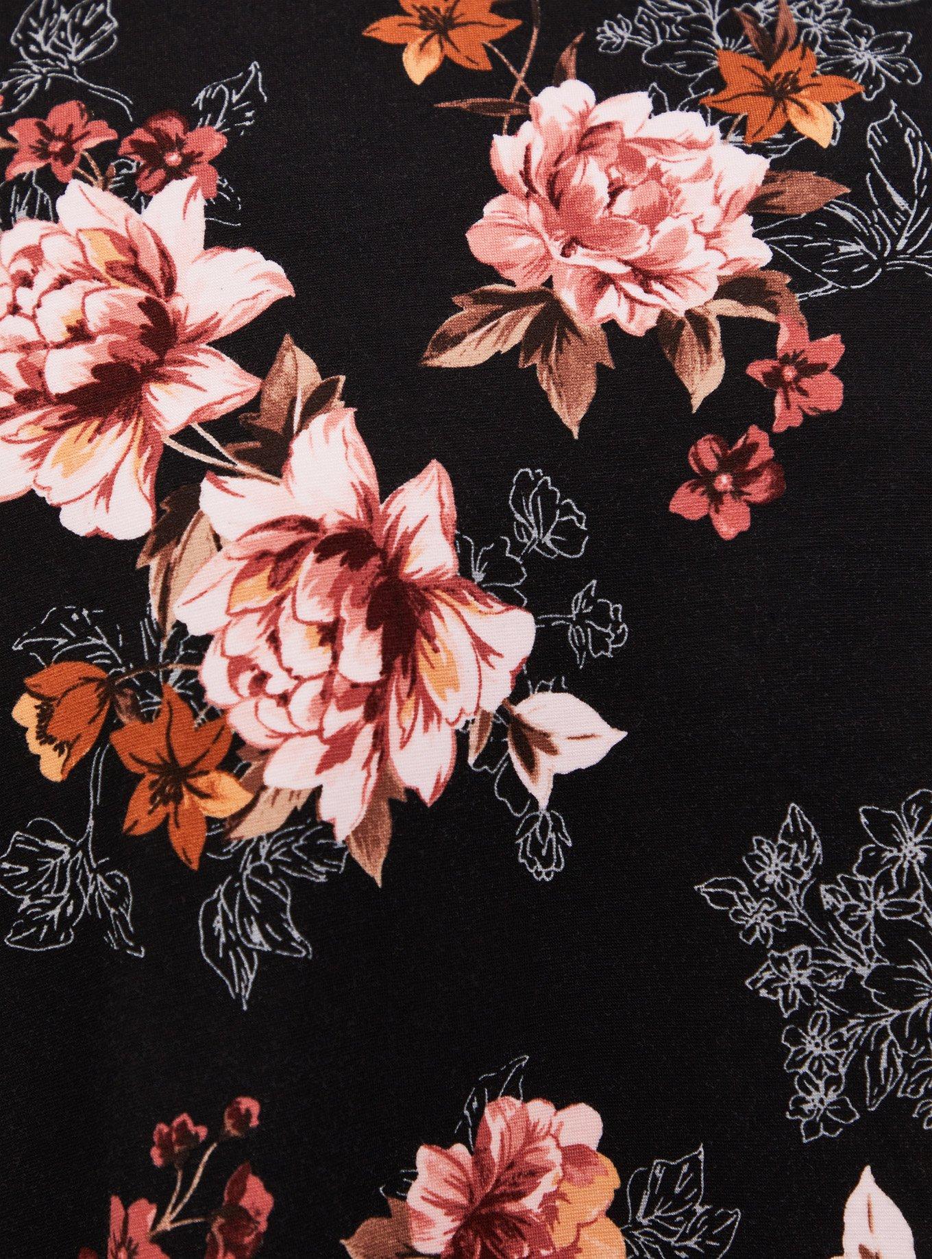 Midi Studio Luxe Ponte Skater Dress, BLACK FLORAL, alternate