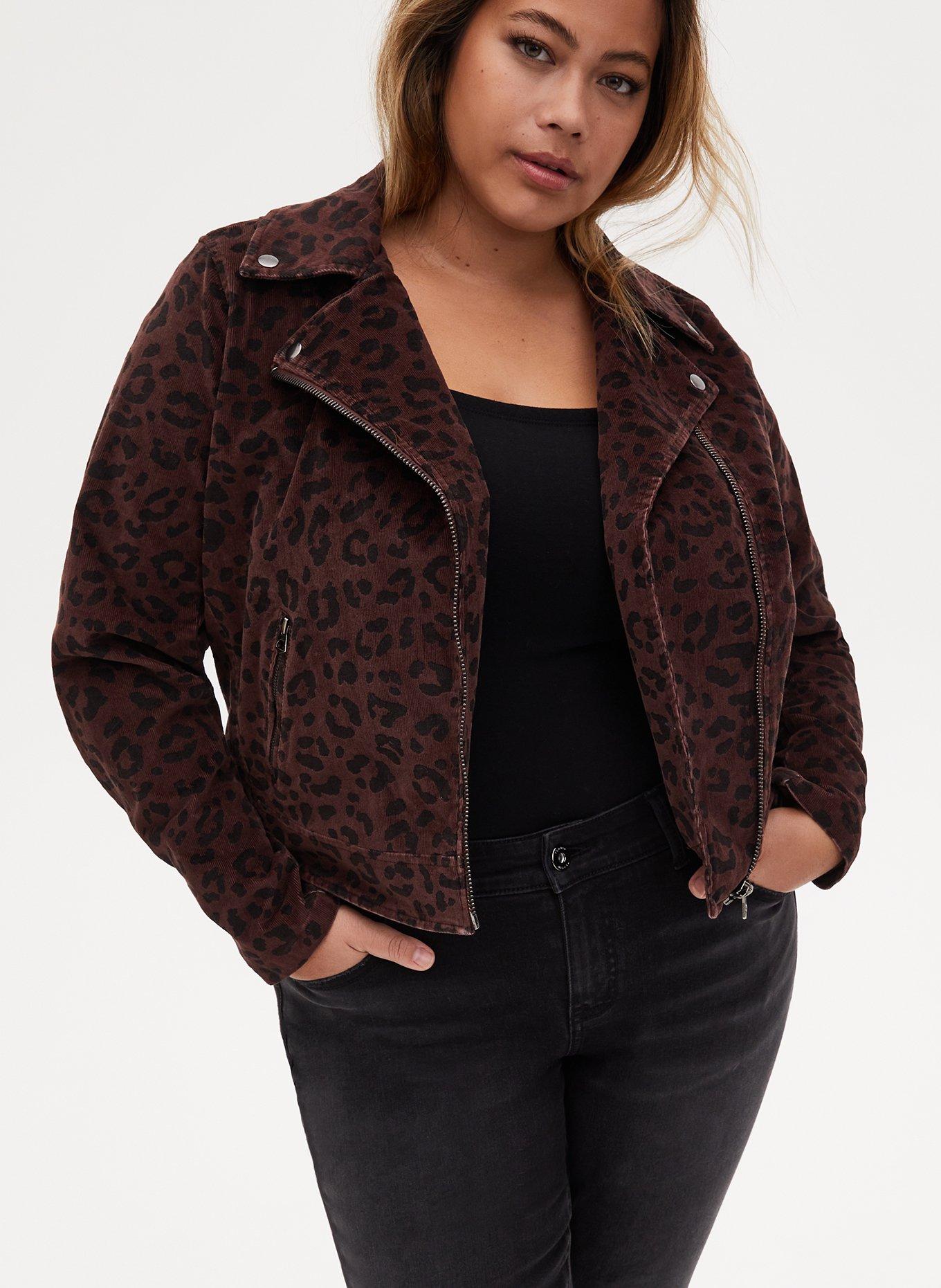 Plus Size - Leopard Corduroy Moto Jacket - Torrid