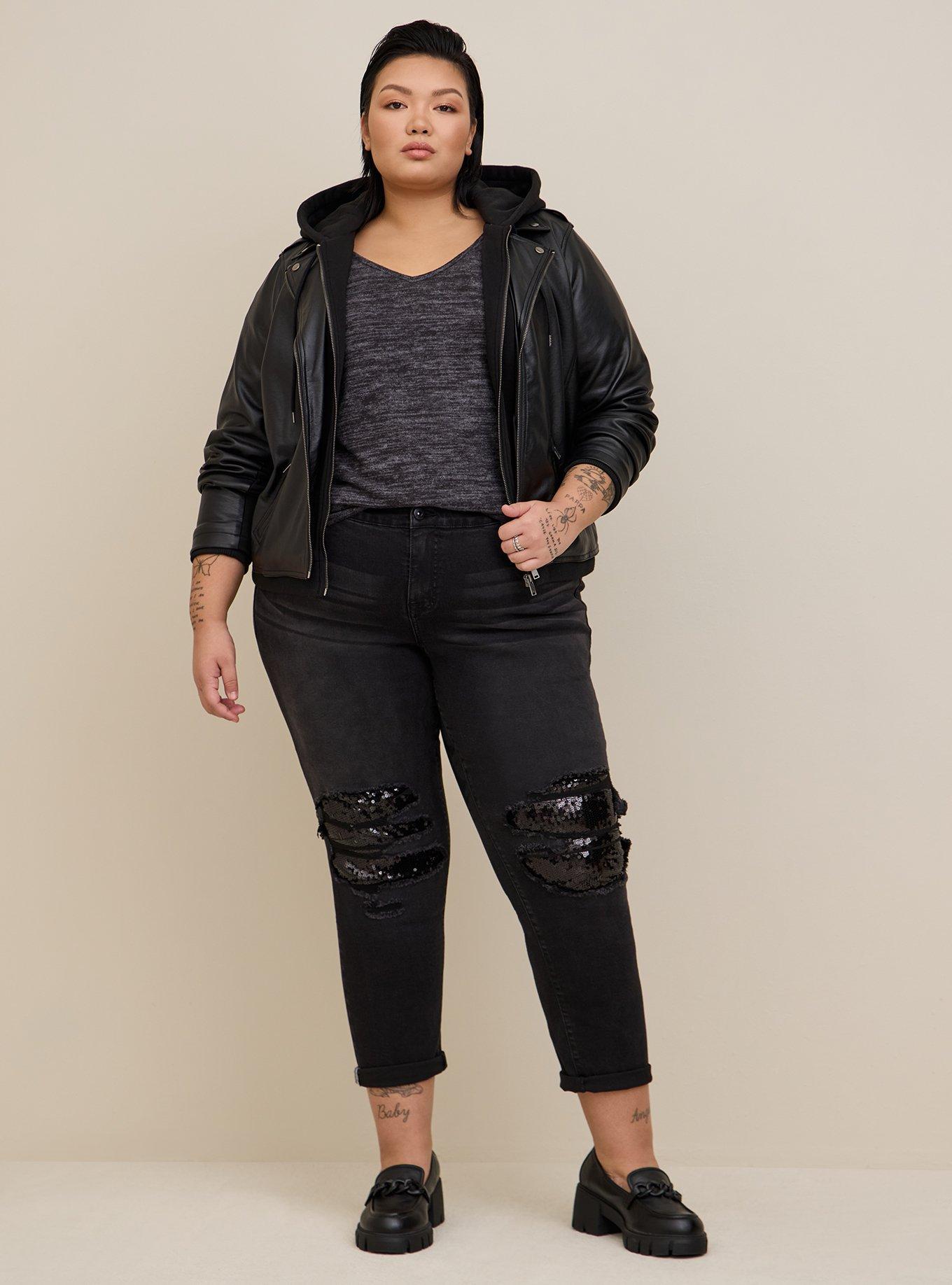 Plus size faux leather jacket with hood new arrivals