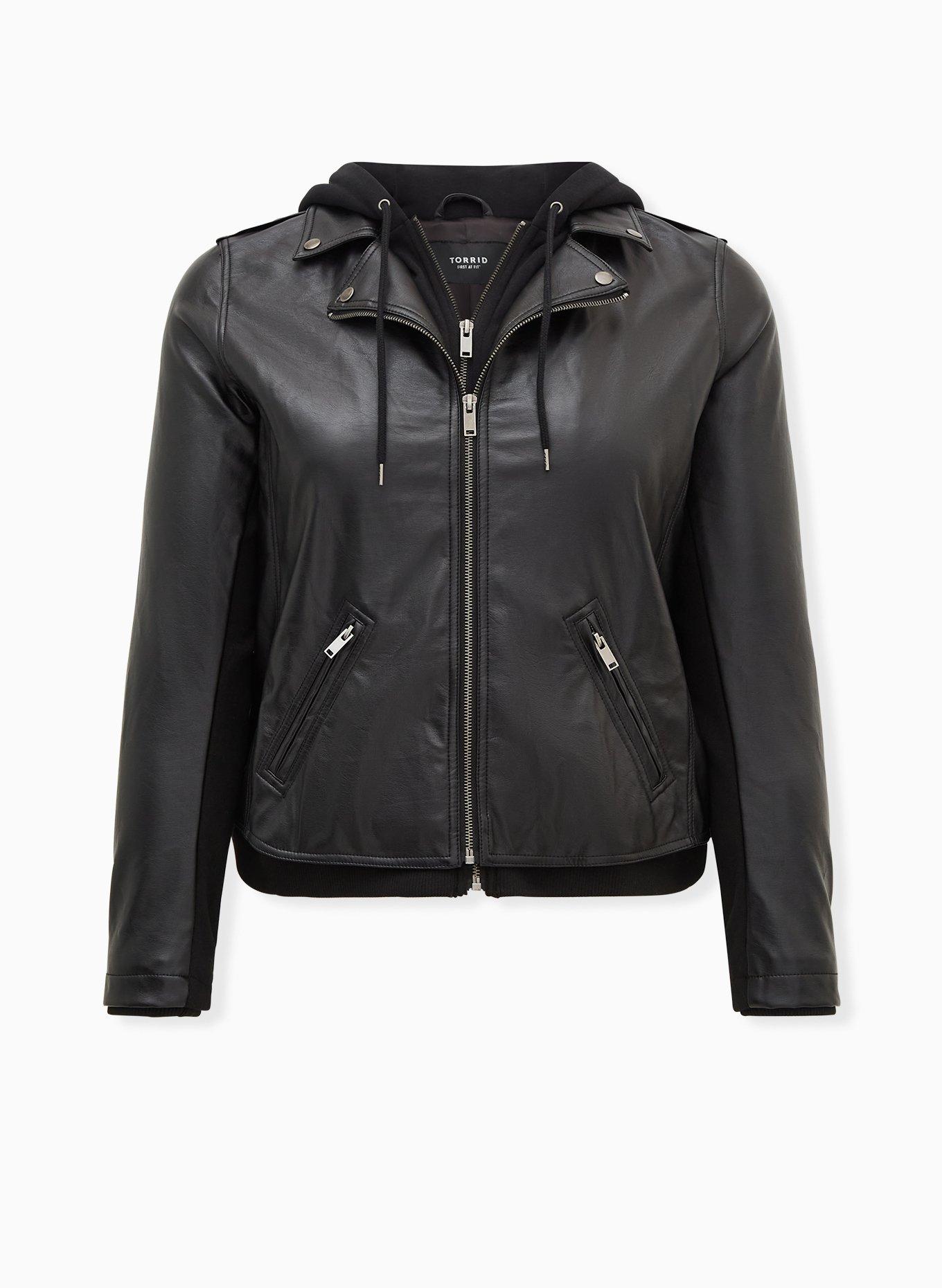 Textured Fitted Faux Leather good Mixed Media Moto Biker Jacket