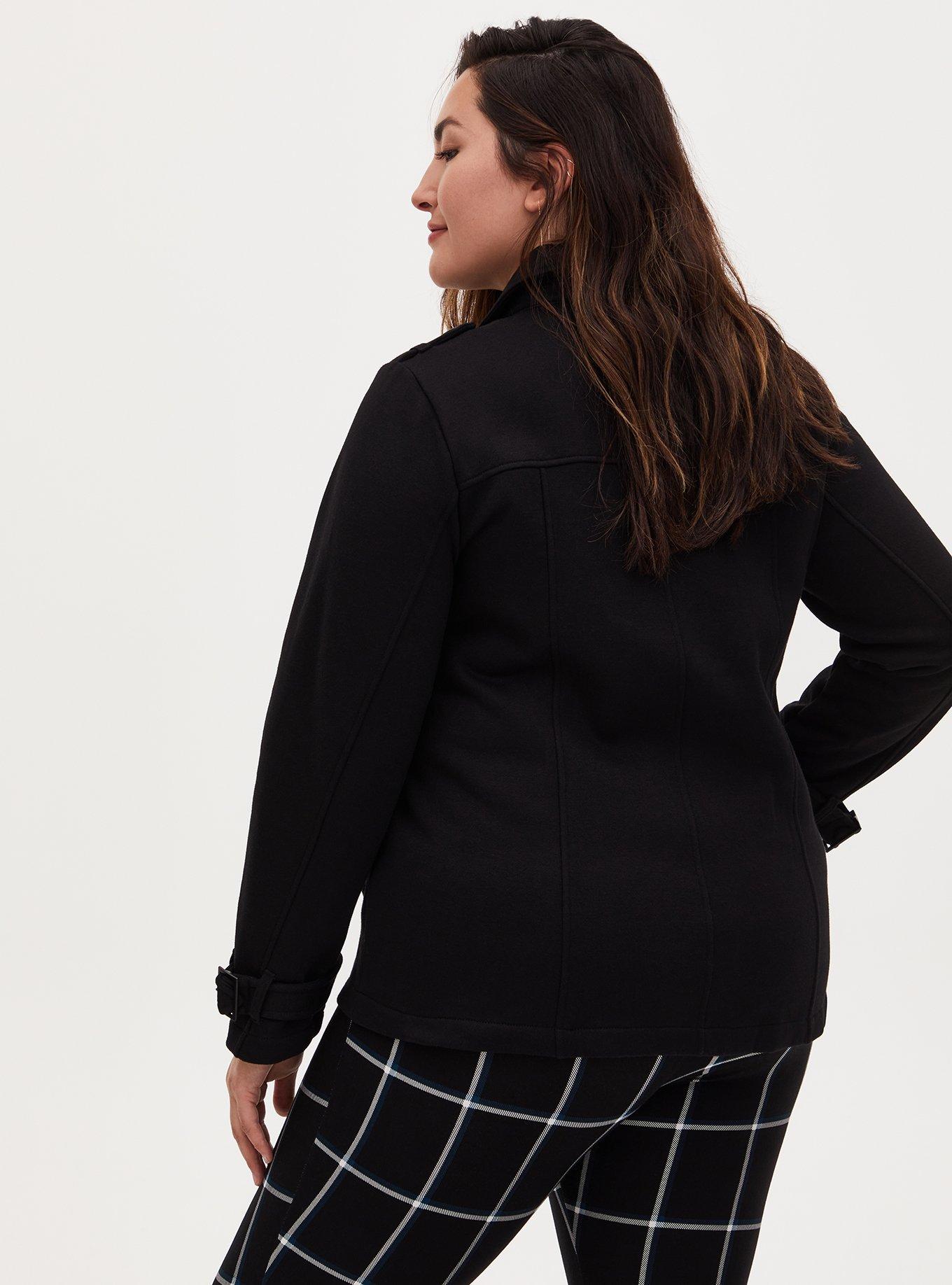 Plus Size Fleece Peacoat Jacket, BLACK, alternate