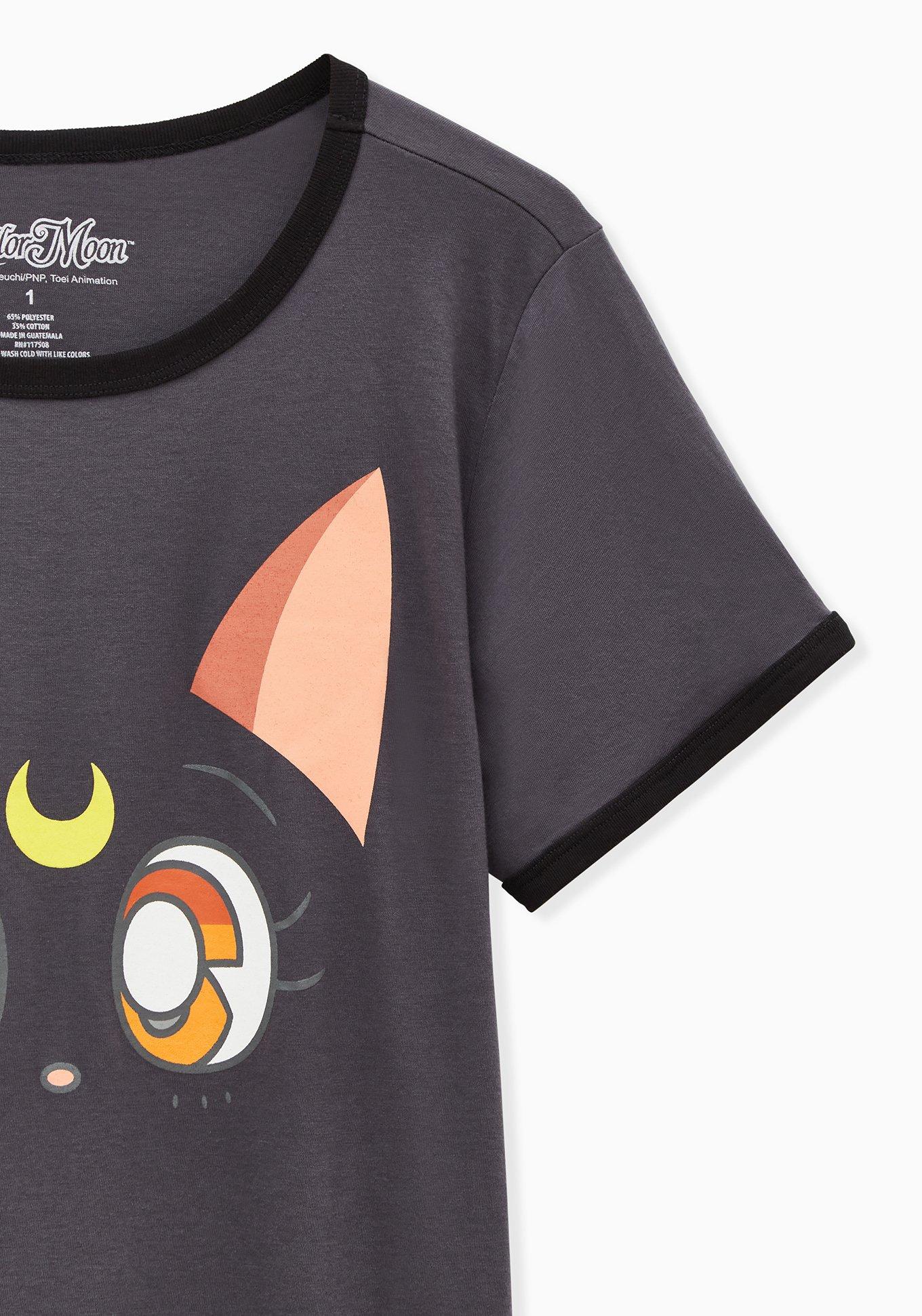 Plus Size Sailor Moon Luna Classic Fit Ringer Tee - Dark Slate Grey , BRIGHT WHITE, alternate