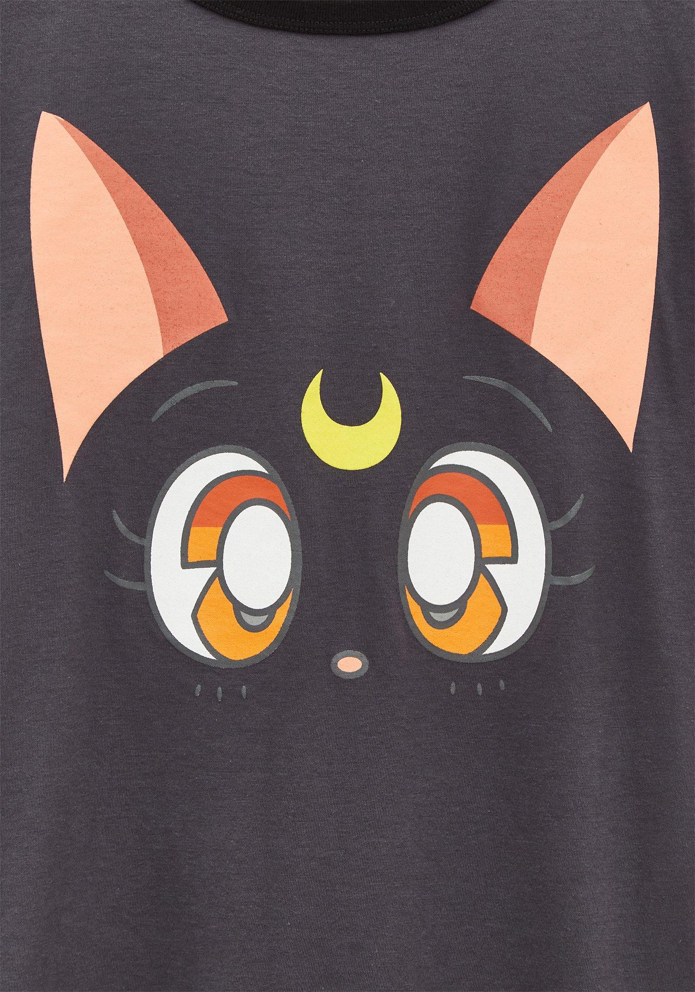 Plus Size Sailor Moon Luna Classic Fit Ringer Tee - Dark Slate Grey , BRIGHT WHITE, alternate