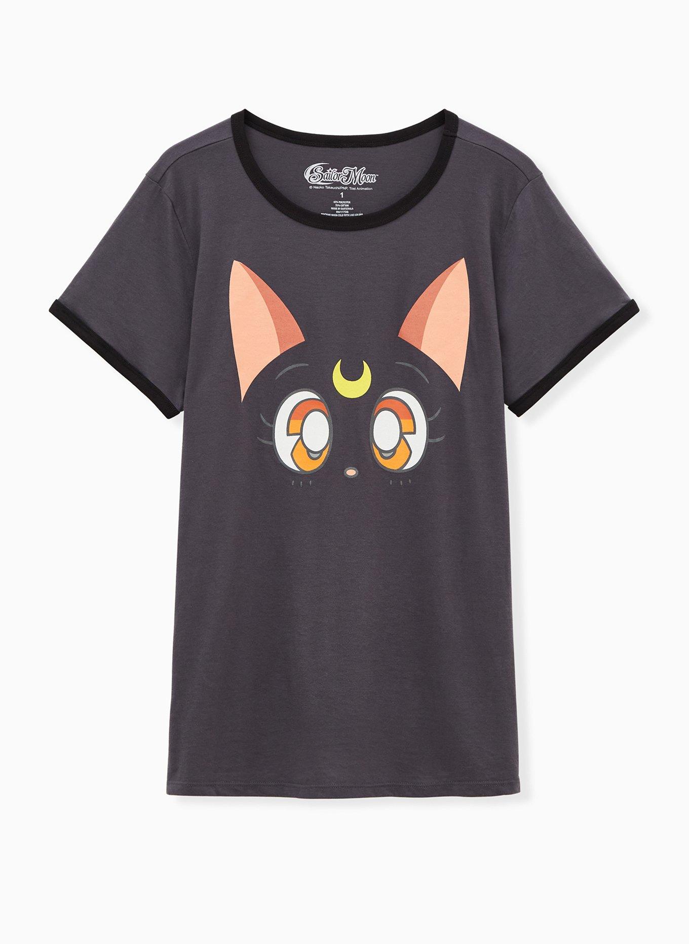 Plus Size Sailor Moon Luna Classic Fit Ringer Tee - Dark Slate Grey , BRIGHT WHITE, hi-res