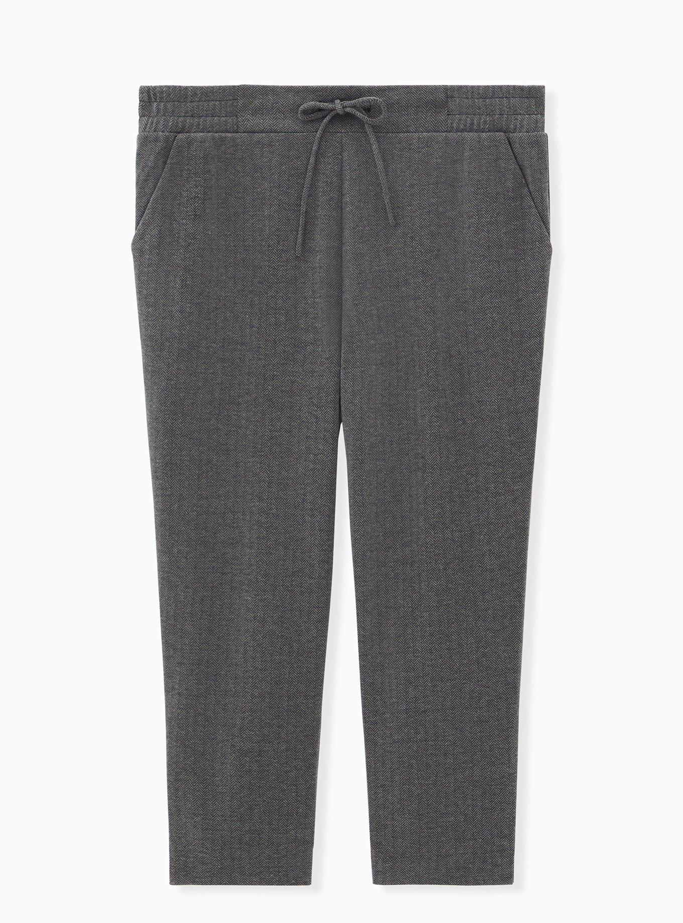 Plus Size Grey Herringbone Drawstring Pull-On Trouser, GREY HEATHER, hi-res