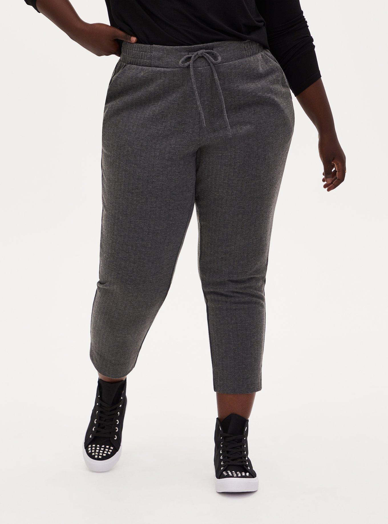 Plus Size Grey Herringbone Drawstring Pull-On Trouser, GREY HEATHER, hi-res