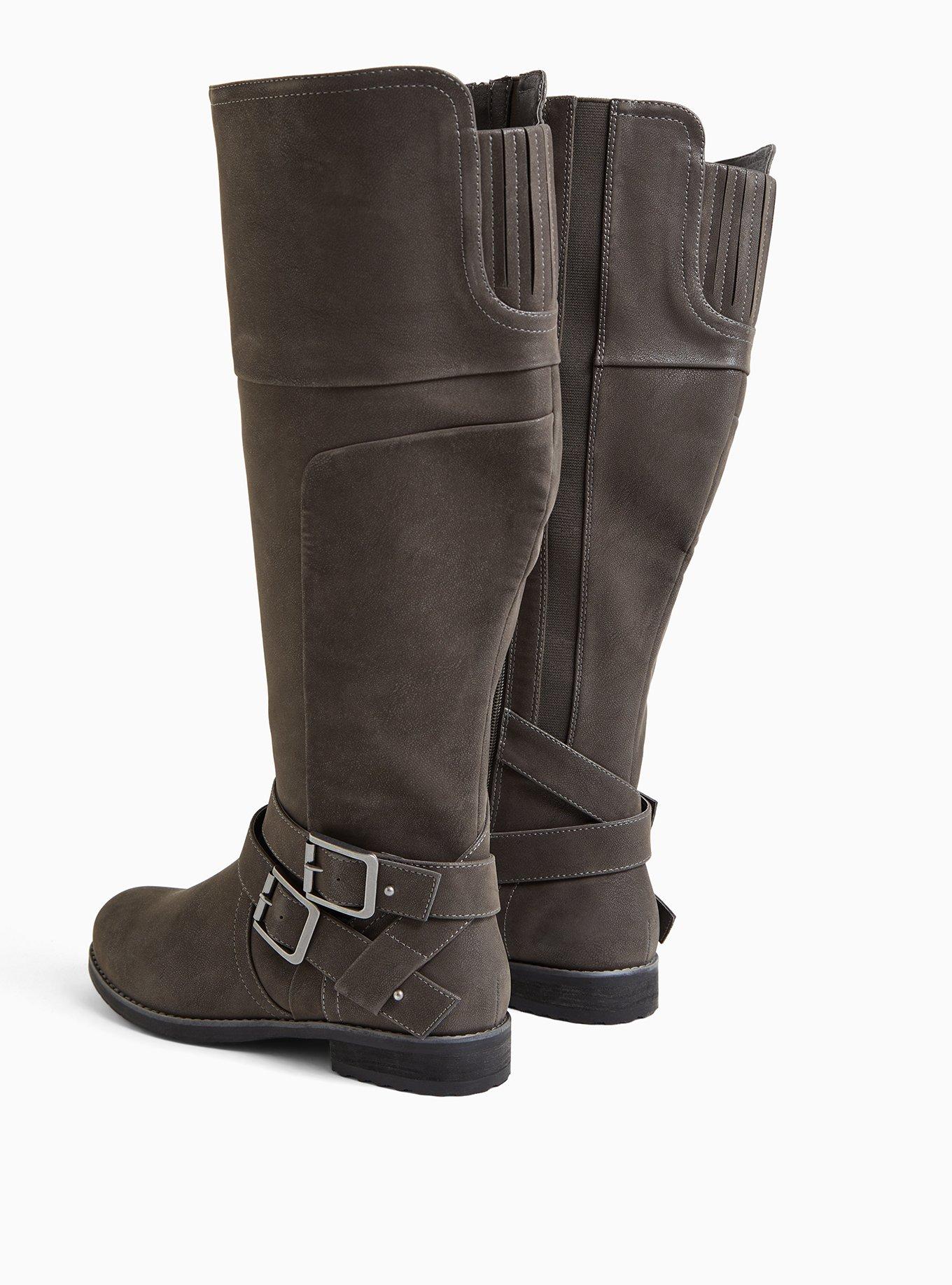 Grey Oiled Faux Suede Double Buckle Knee-High Boot (WW & Wide to Extra Wide Calf), GREY, alternate