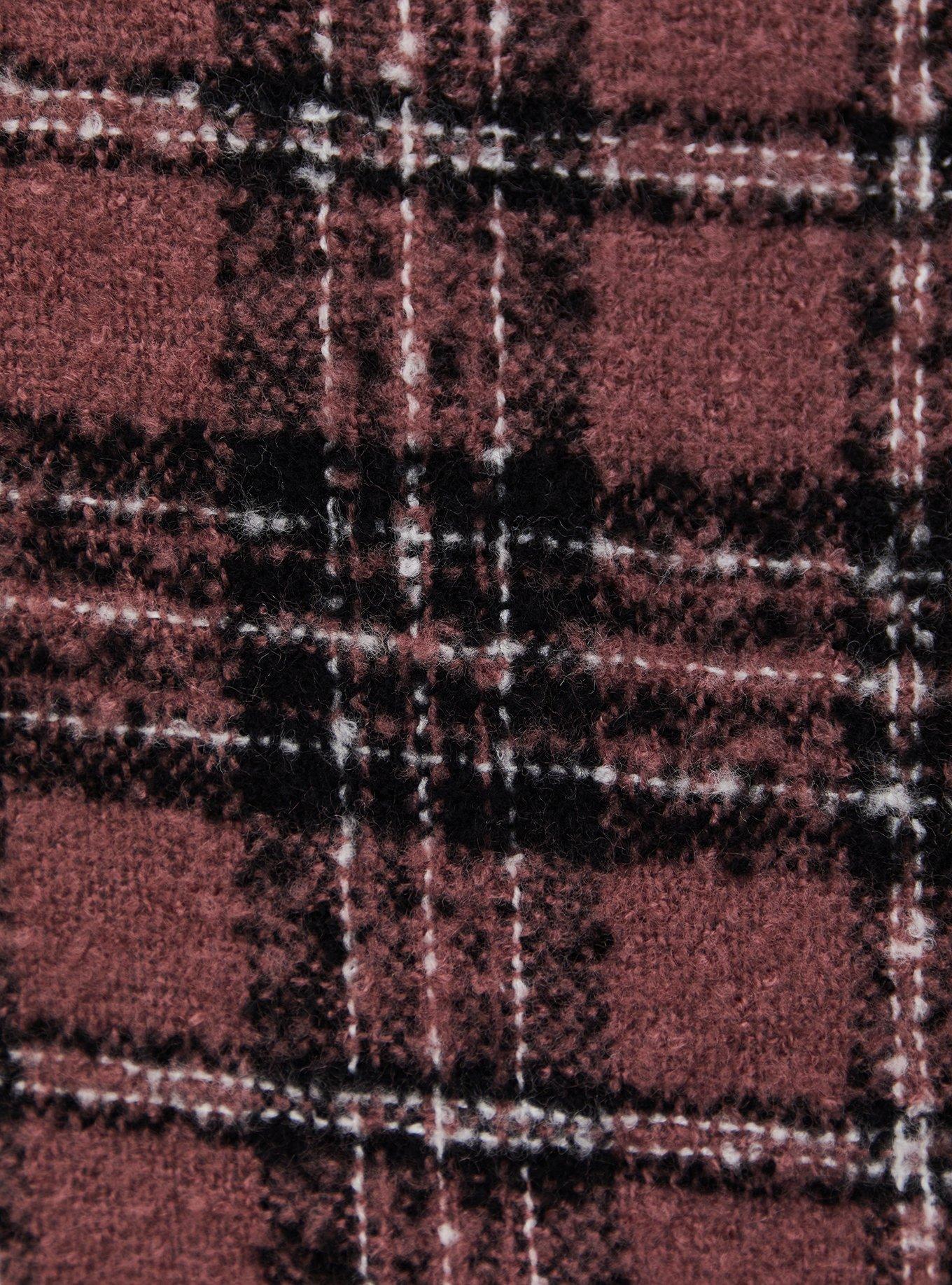 Brown Plaid Funnel Neck Cape , , alternate