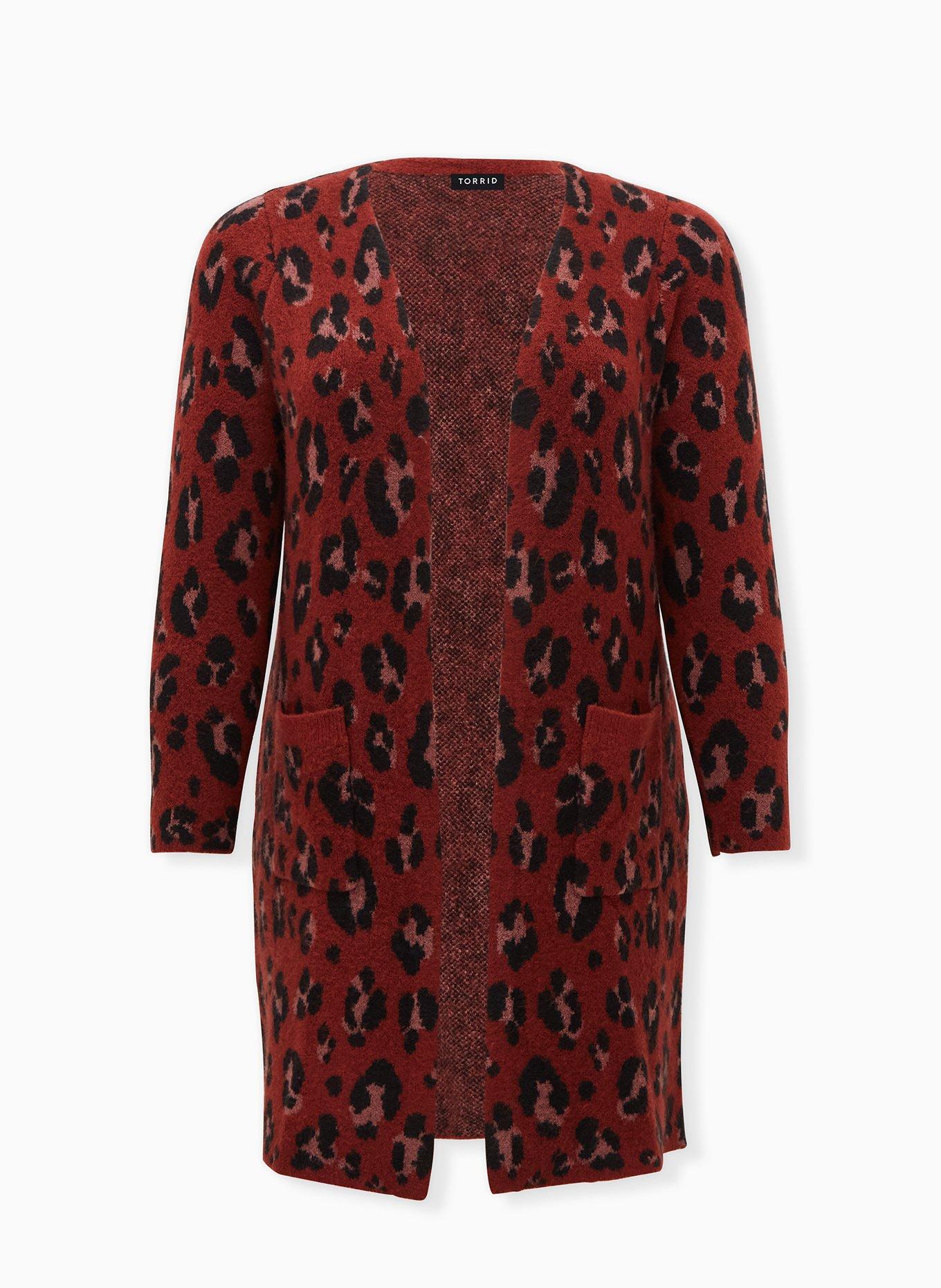 Plus Size Red Leopard Brushed Sweater Coat Torrid