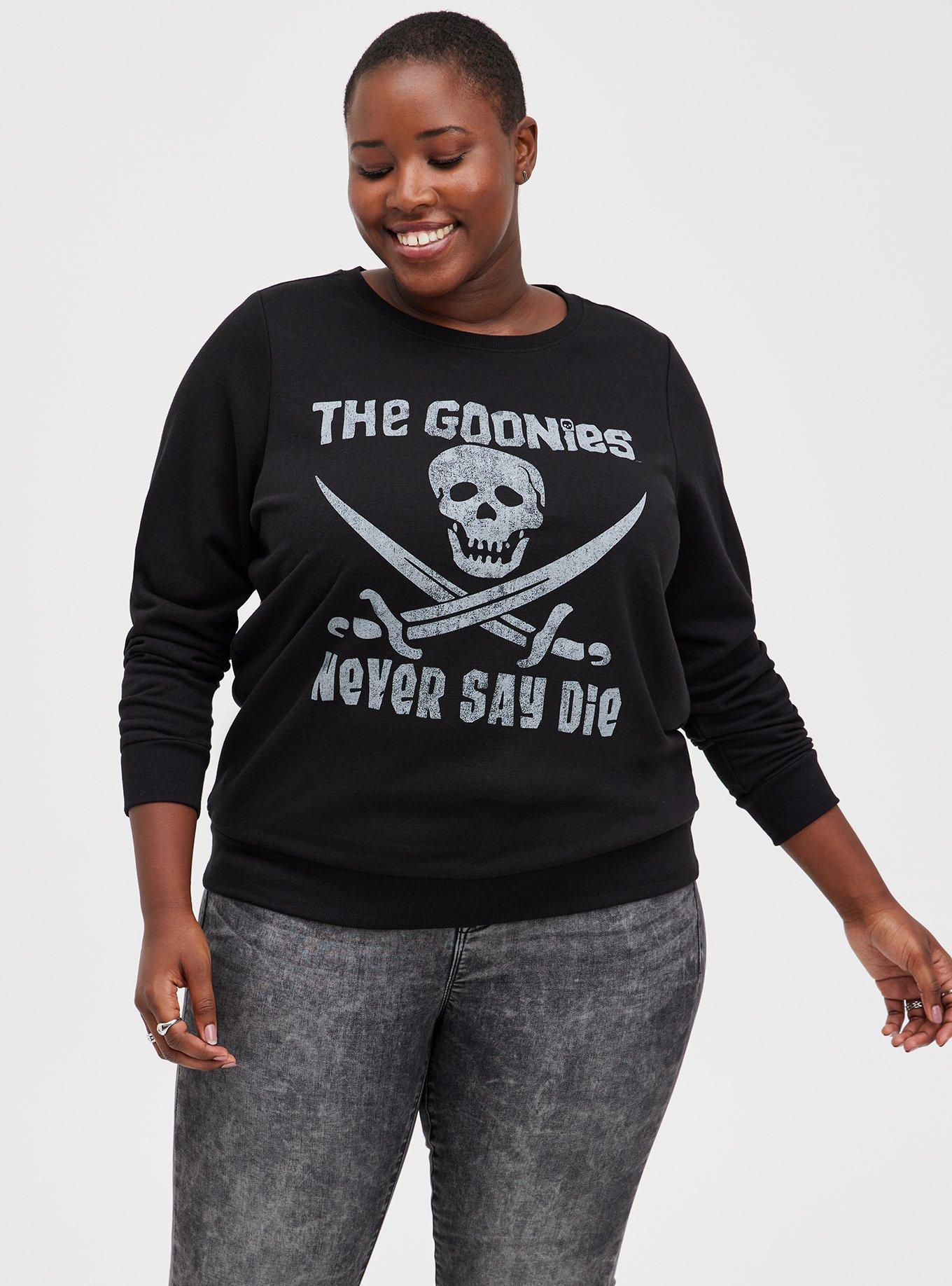 Plus Size The Goonies Never Say Die Black Sweatshirt, , hi-res