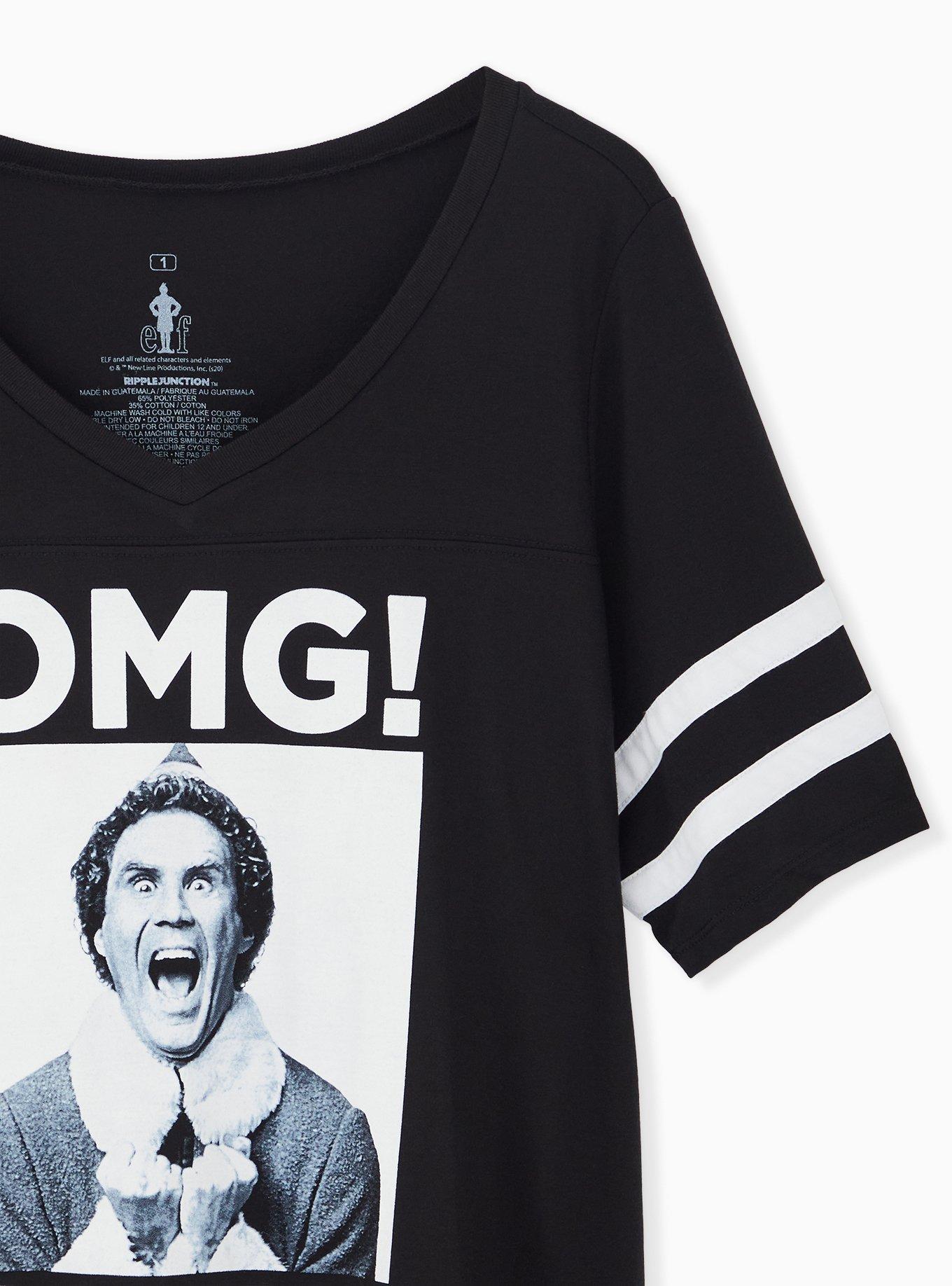 Plus Size Elf OMG Santa Black Football Tee, DEEP BLACK, alternate