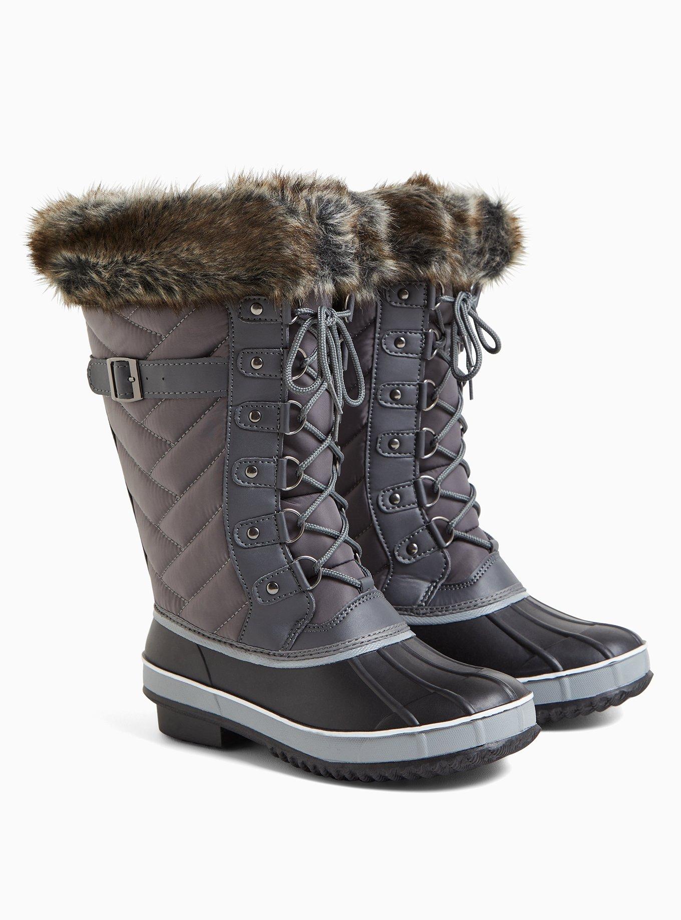 Quilted Fur Trimmed Water Resistant Boot (WW), GREY, hi-res