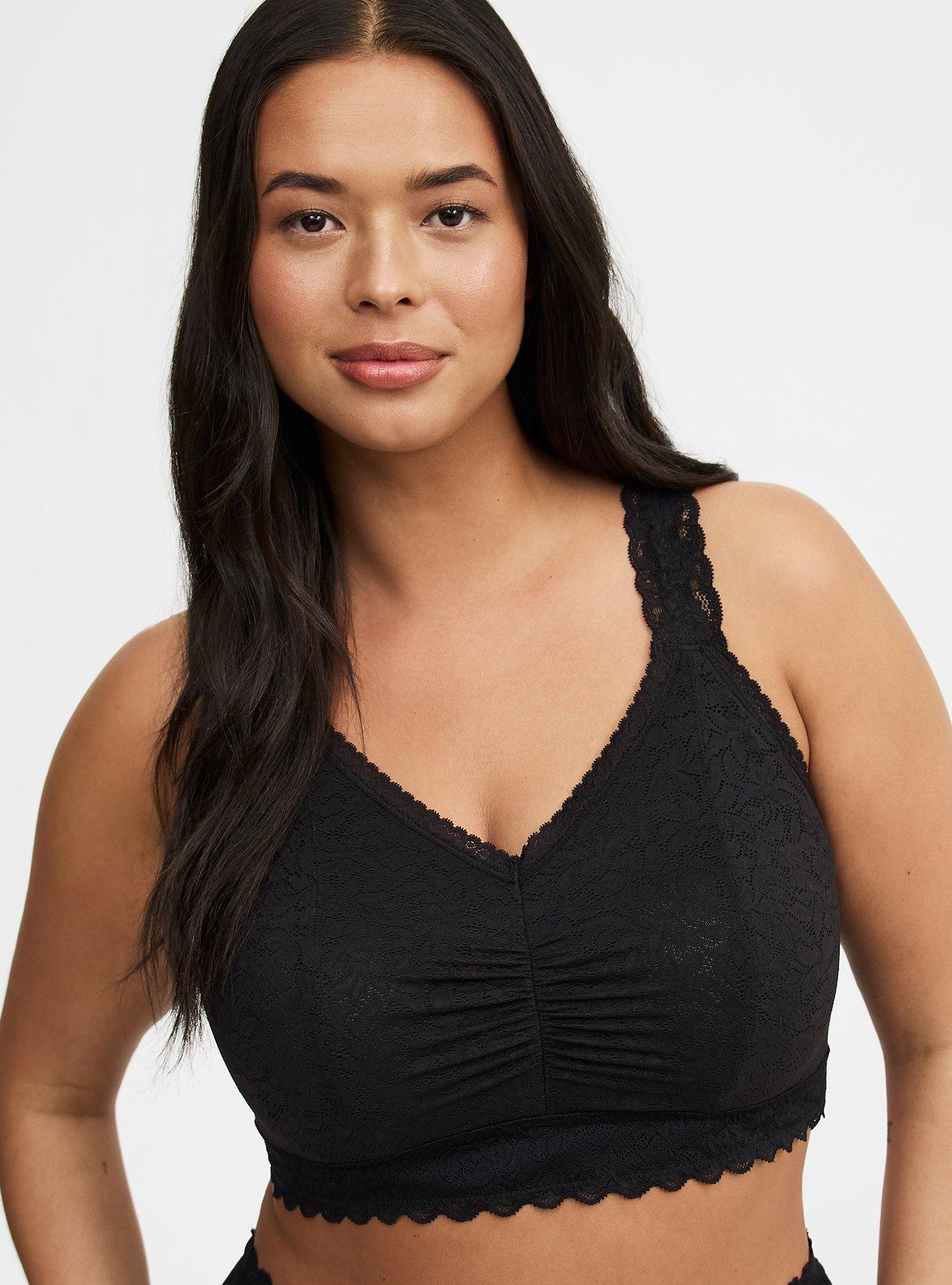 Plus Size Bralite Unlined 4-Way Stretch Lace Bralette, RICH BLACK, hi-res