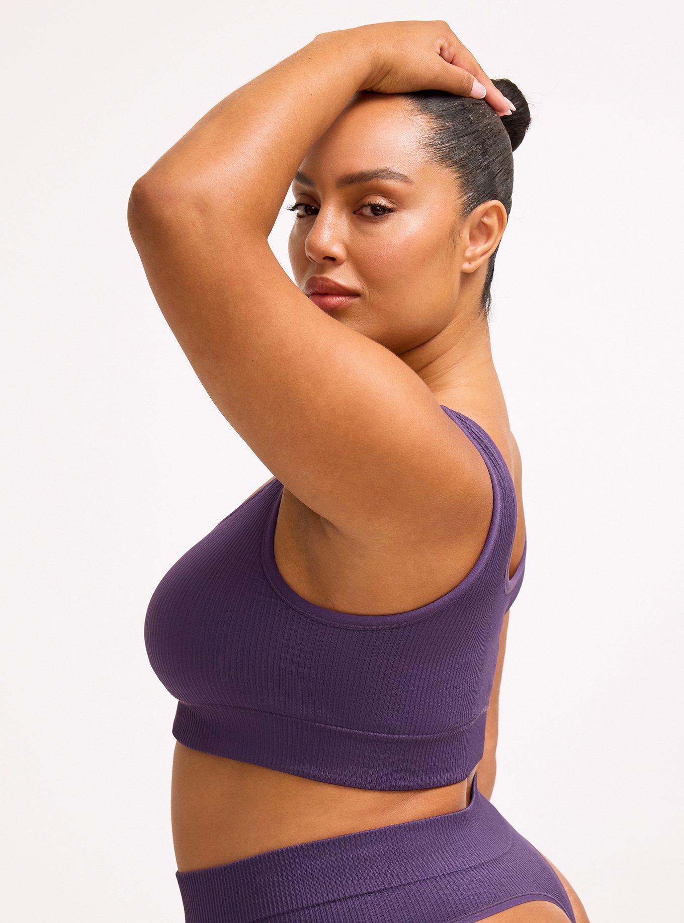 Lightly Lined Seamless Rib Scoop Bralette, BLACKBERRY, alternate