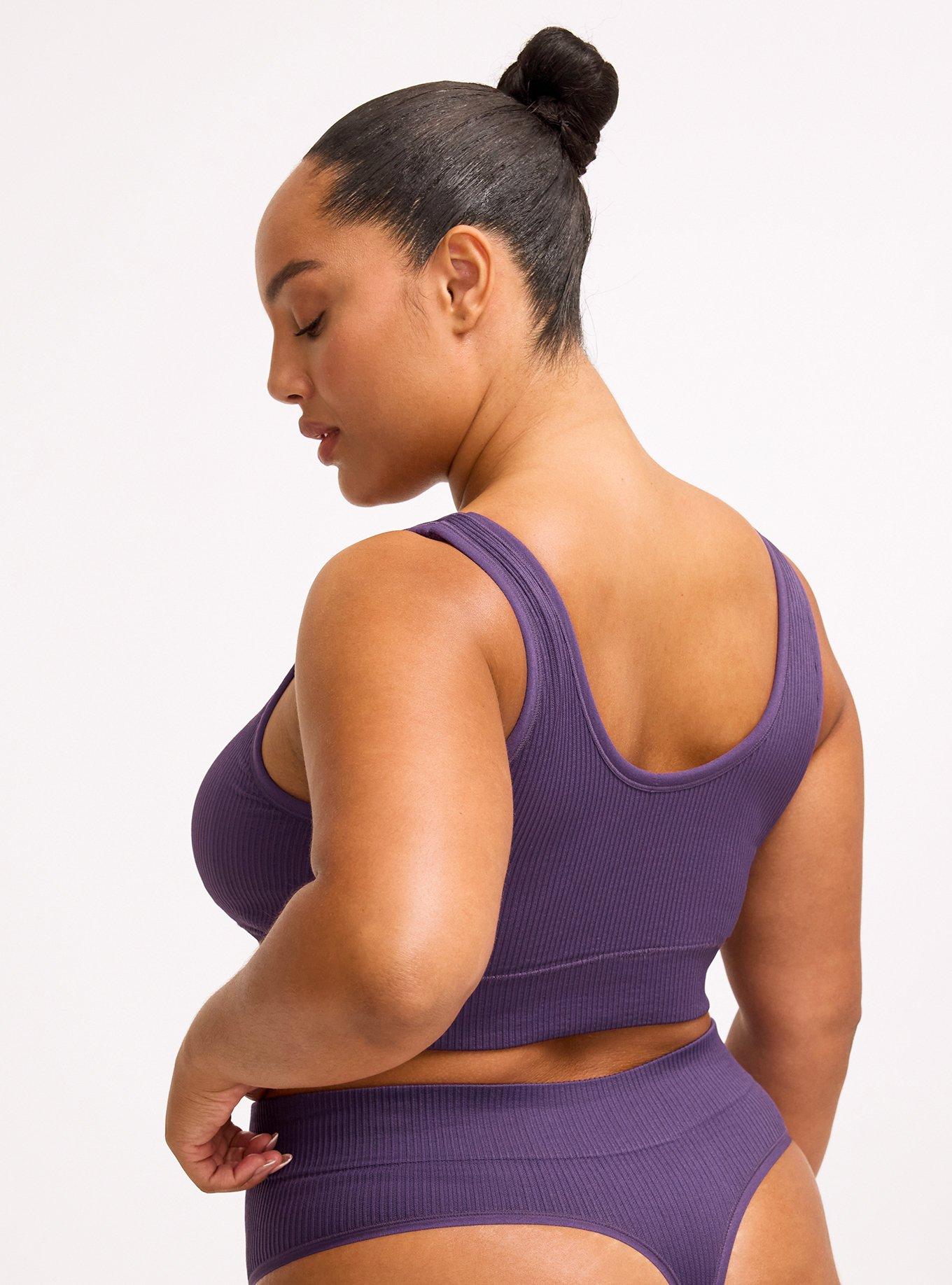 Lightly Lined Seamless Rib Scoop Bralette, BLACKBERRY, alternate