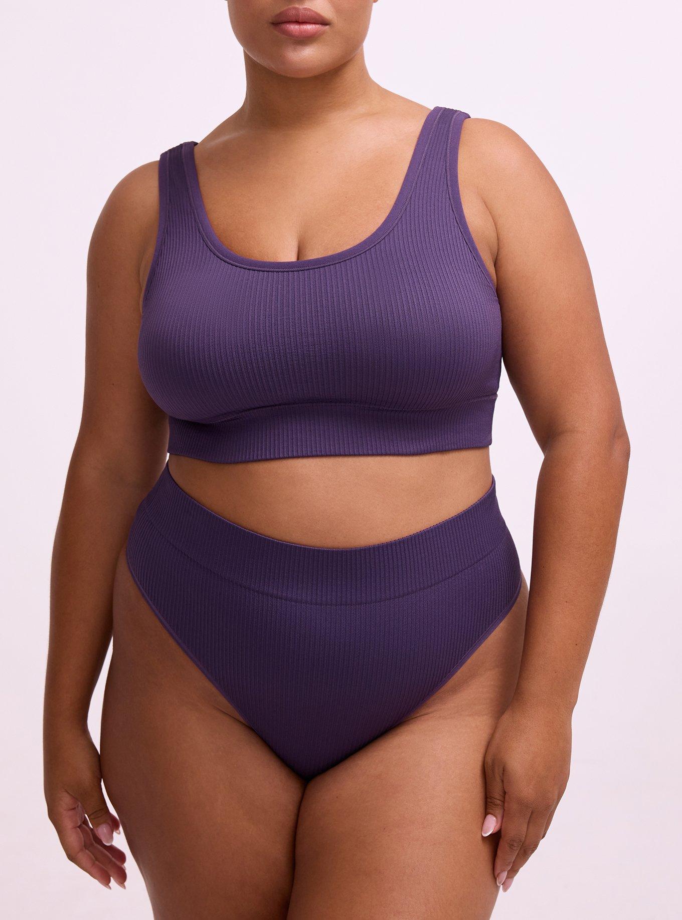 Lightly Lined Seamless Rib Scoop Bralette, BLACKBERRY, alternate